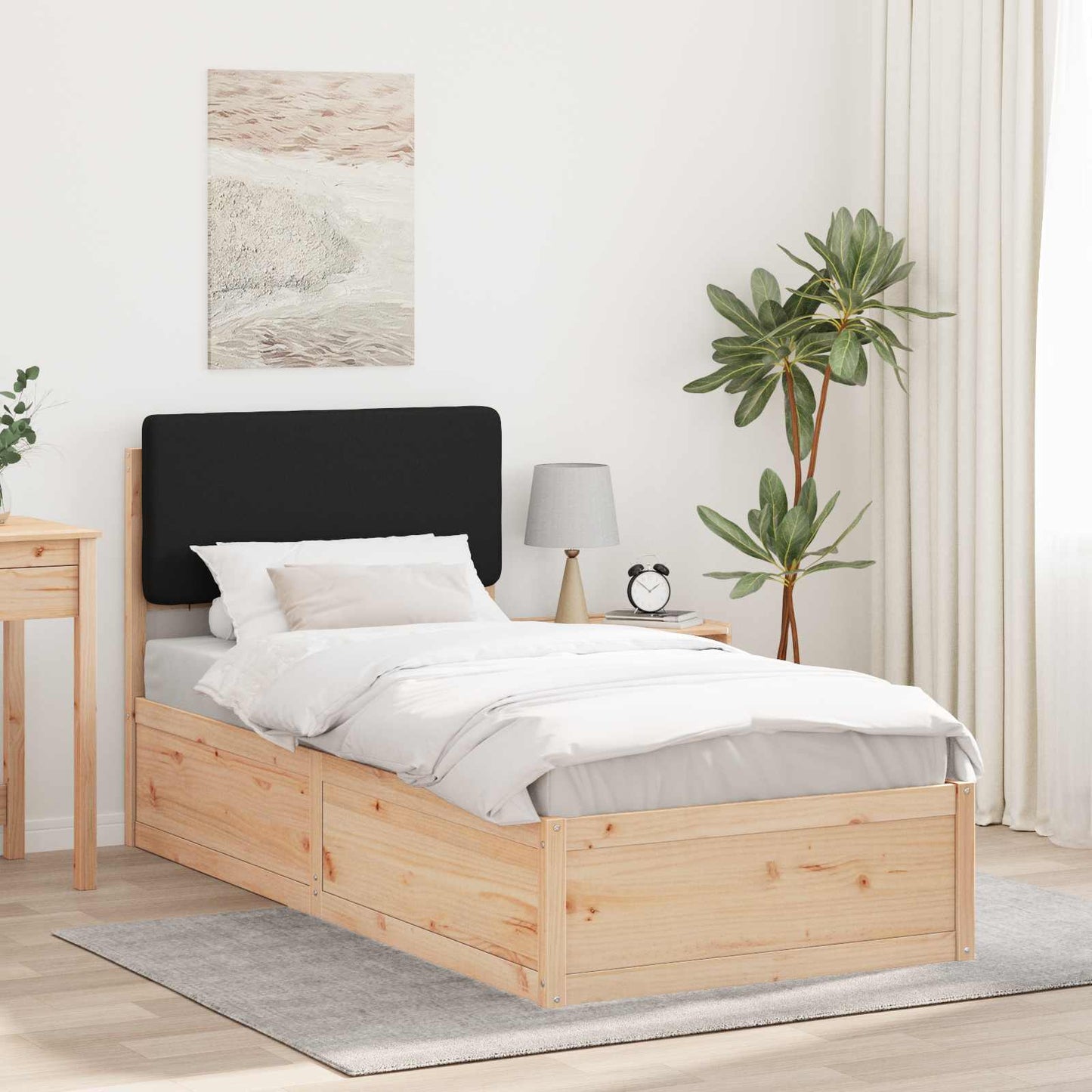 Bedframe met Gevoerd Hoofdgedeelte Zwart 75 x 190 cm is nu te koop bij PeponiXL, paradijselijk wonen!
