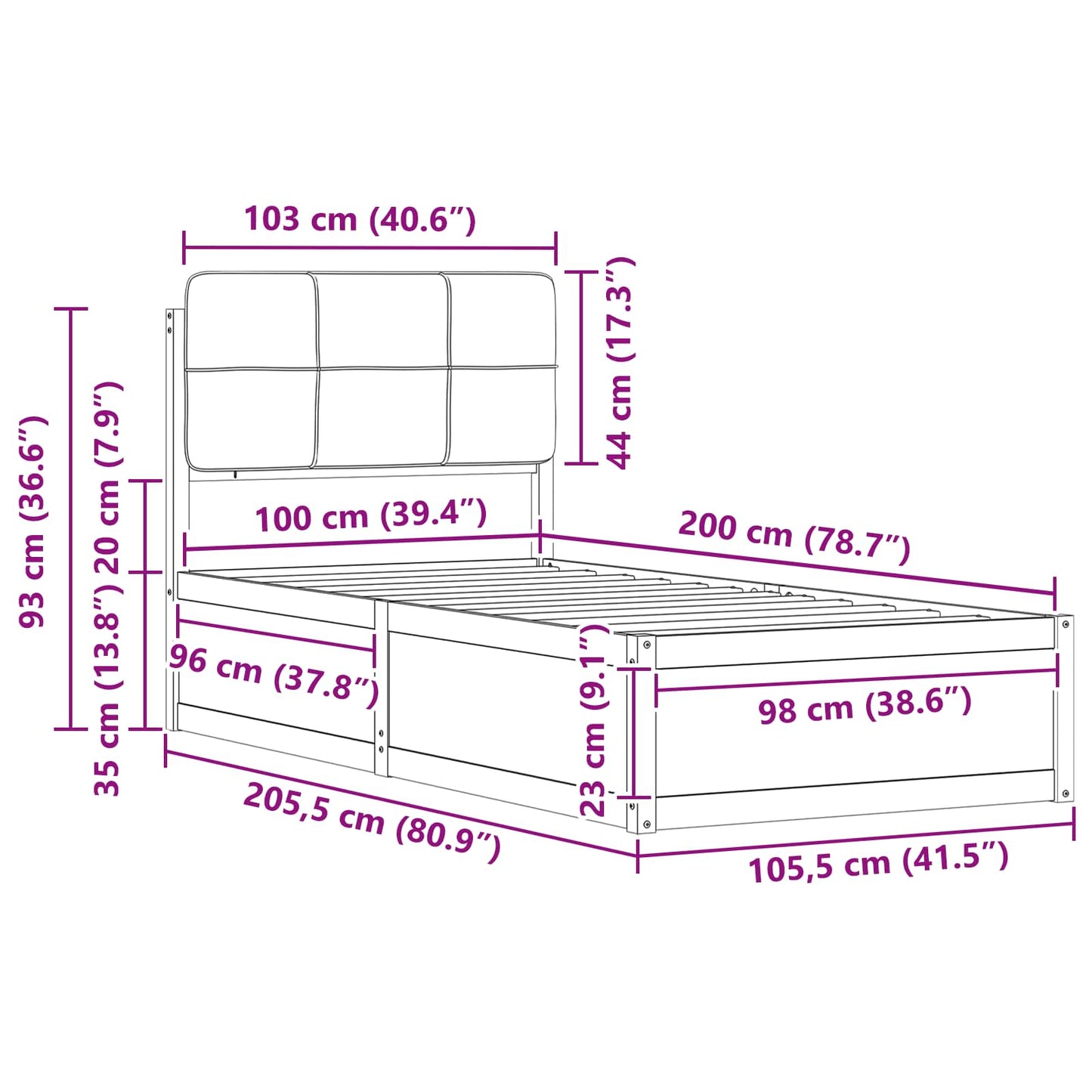 Bedframe met Gevoerd Hoofdgedeelte Donkergrijs 100 x 200 cm is nu te koop bij PeponiXL, paradijselijk wonen!