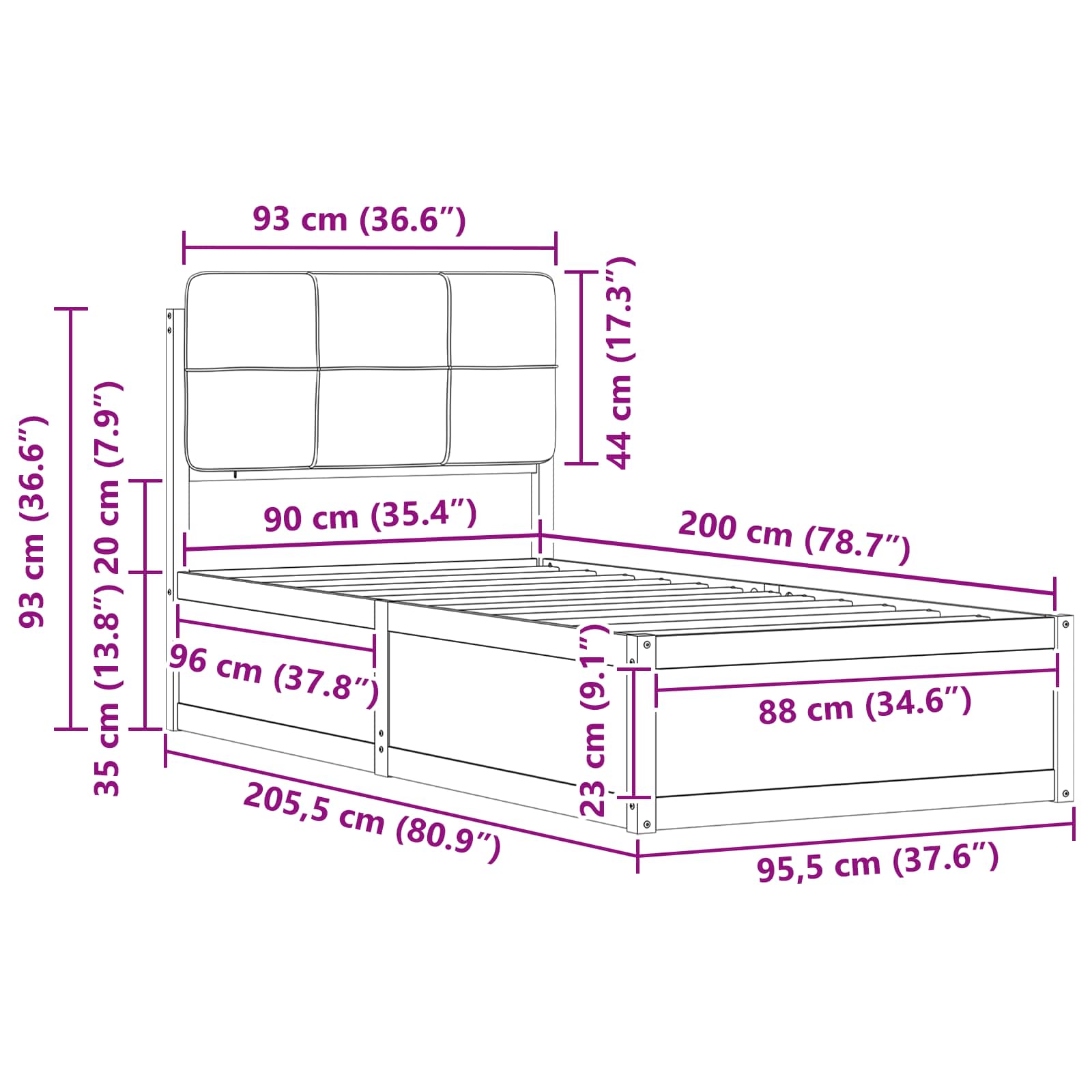 Bedframe met Gevoerd Hoofdgedeelte Lichtgrijs 90 x 200 cm is nu te koop bij PeponiXL, paradijselijk wonen!