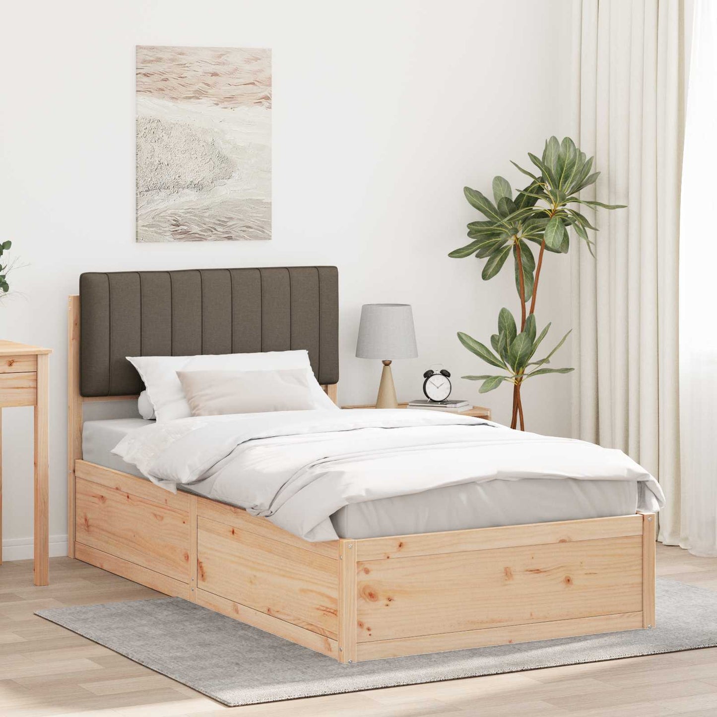 Bedframe met Gevoerd Hoofdgedeelte Taupe 100 x 200 cm is nu te koop bij PeponiXL, paradijselijk wonen!