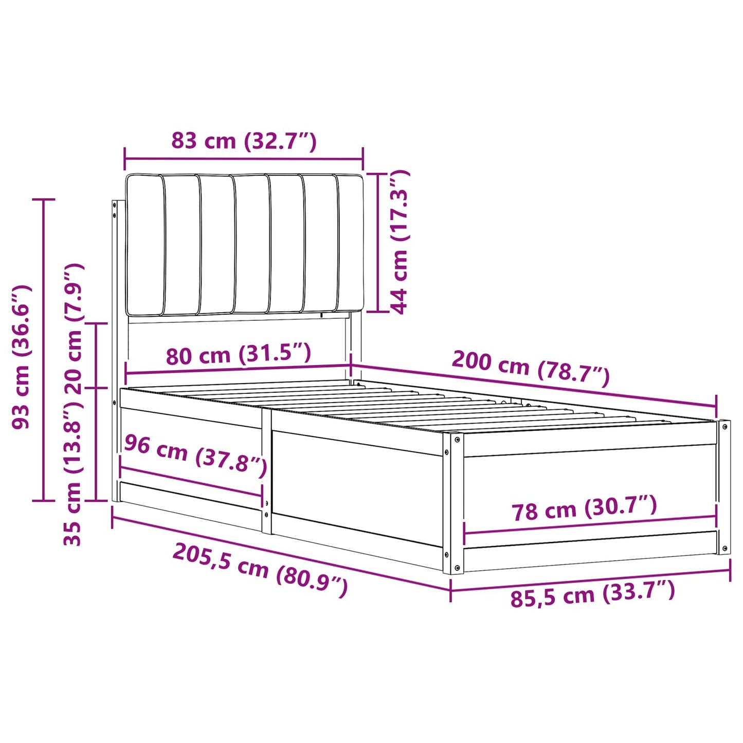 Bedframe met Gevoerd Hoofdgedeelte Lichtgrijs 80 x 200 cm is nu te koop bij PeponiXL, paradijselijk wonen!