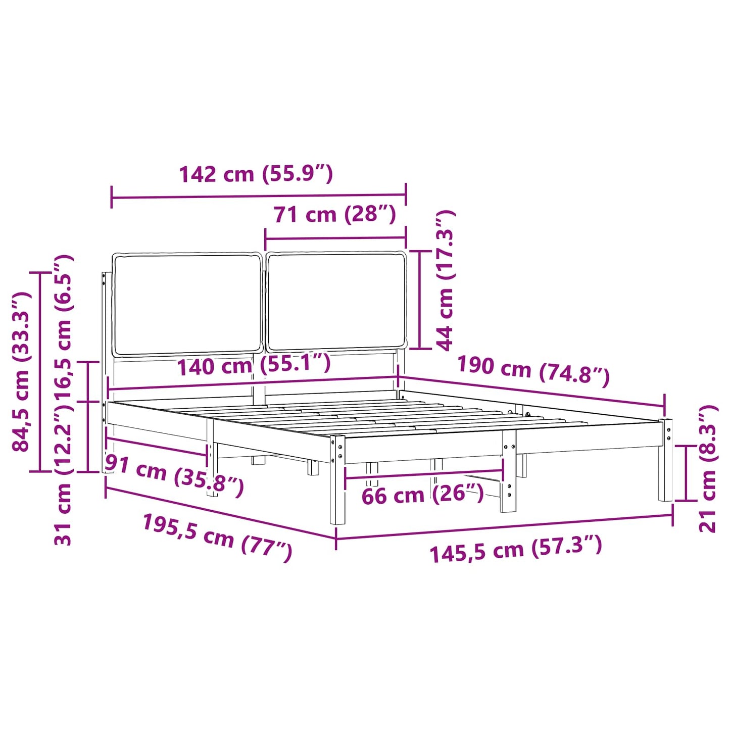 Bedframe met Gevoerd Hoofdgedeelte Lichtgrijs 140 x 190 cm is nu te koop bij PeponiXL, paradijselijk wonen!