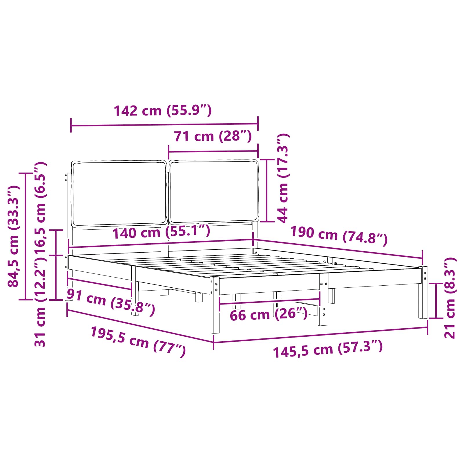 Bedframe met Gevoerd Hoofdgedeelte Donkergrijs 140 x 190 cm is nu te koop bij PeponiXL, paradijselijk wonen!