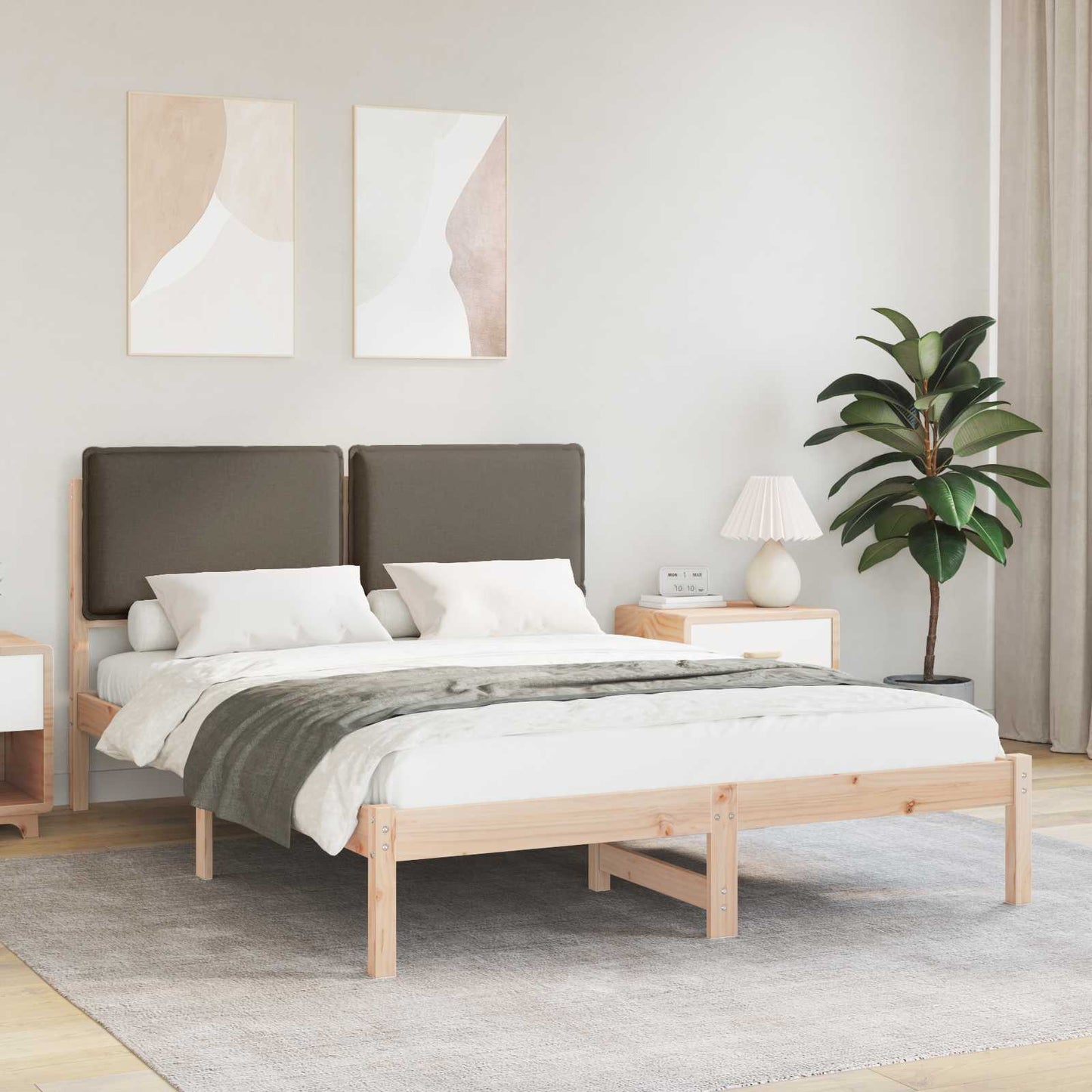 Bedframe met Gevoerd Hoofdgedeelte Taupe 135 x 190 cm is nu te koop bij PeponiXL, paradijselijk wonen!