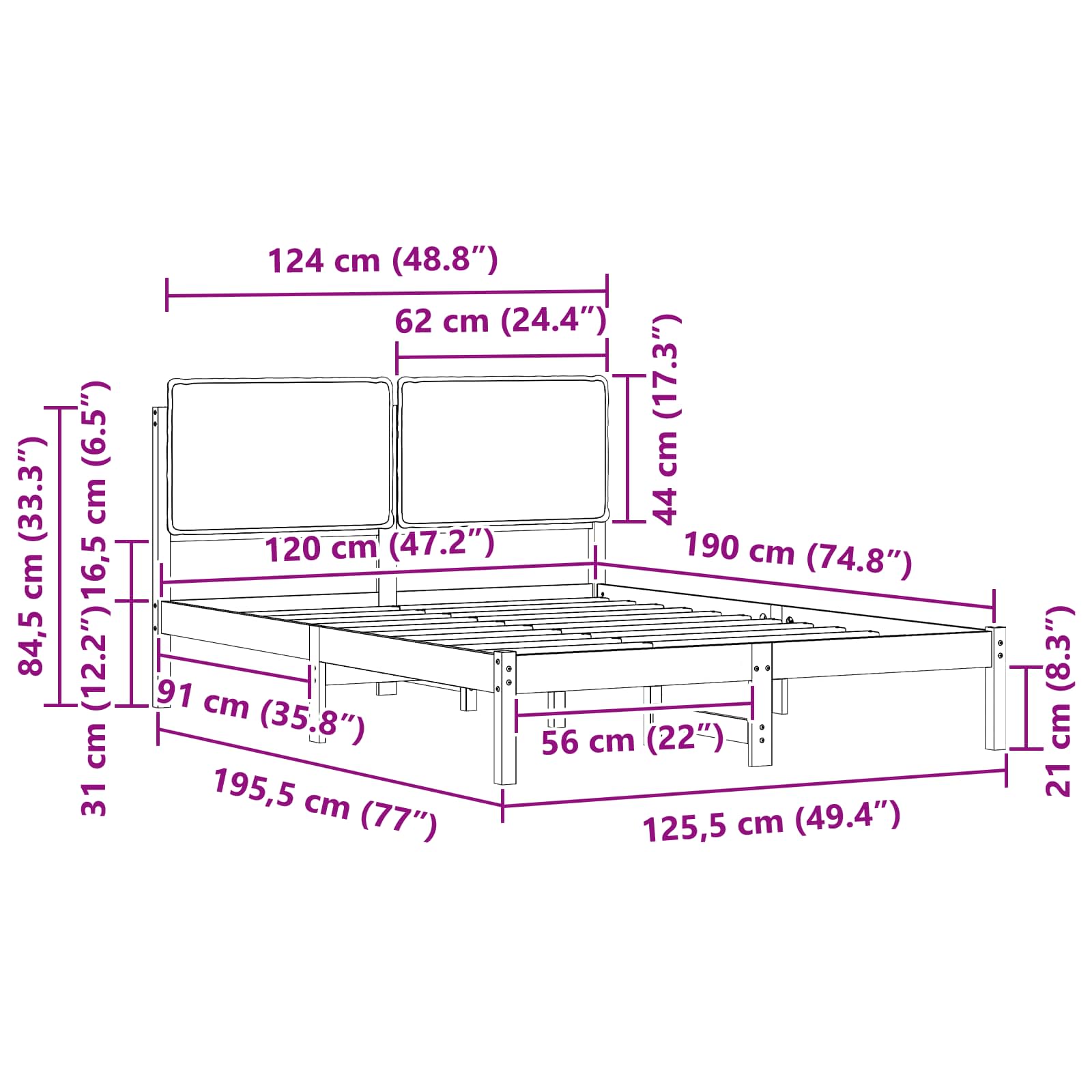 Bedframe met Gevoerd Hoofdgedeelte Taupe 120 x 190 cm is nu te koop bij PeponiXL, paradijselijk wonen!