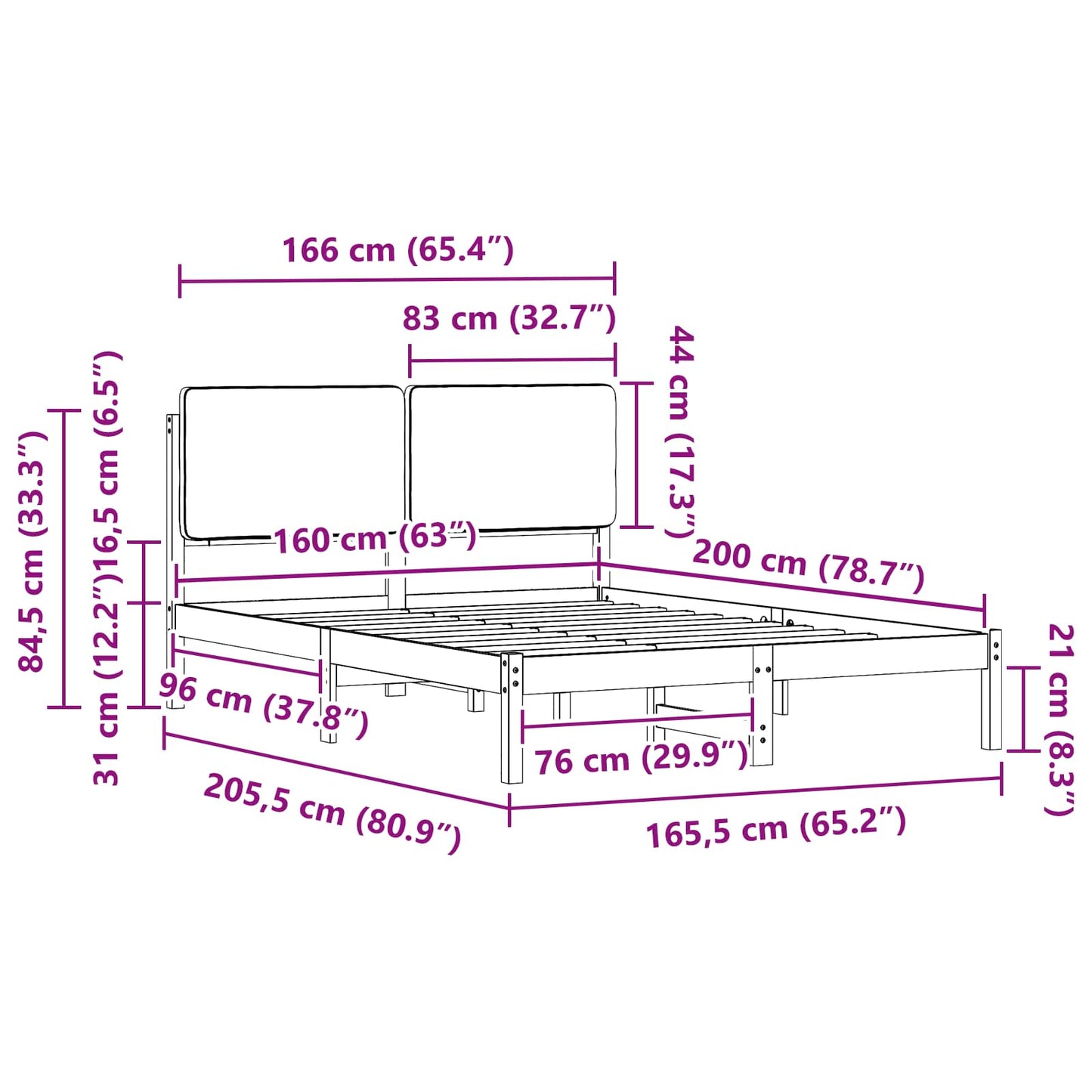Bedframe met Gevoerd Hoofdgedeelte Zwart 160 x 200 cm is nu te koop bij PeponiXL, paradijselijk wonen!