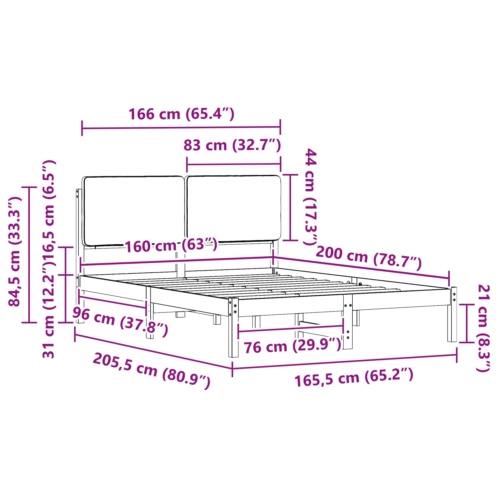Bedframe met Gevoerd Hoofdgedeelte Zwart 160 x 200 cm is nu te koop bij PeponiXL, paradijselijk wonen!