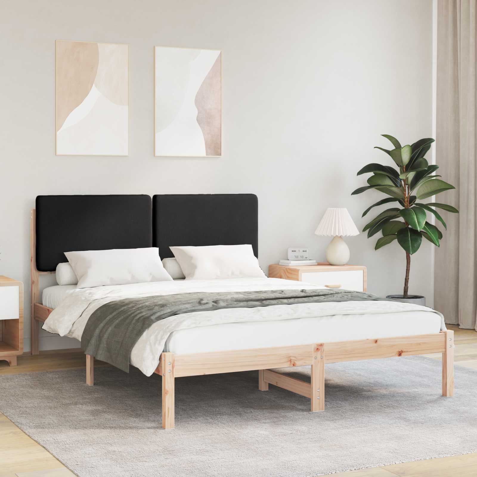 Bedframe met Gevoerd Hoofdgedeelte Zwart 150 x 200 cm is nu te koop bij PeponiXL, paradijselijk wonen!