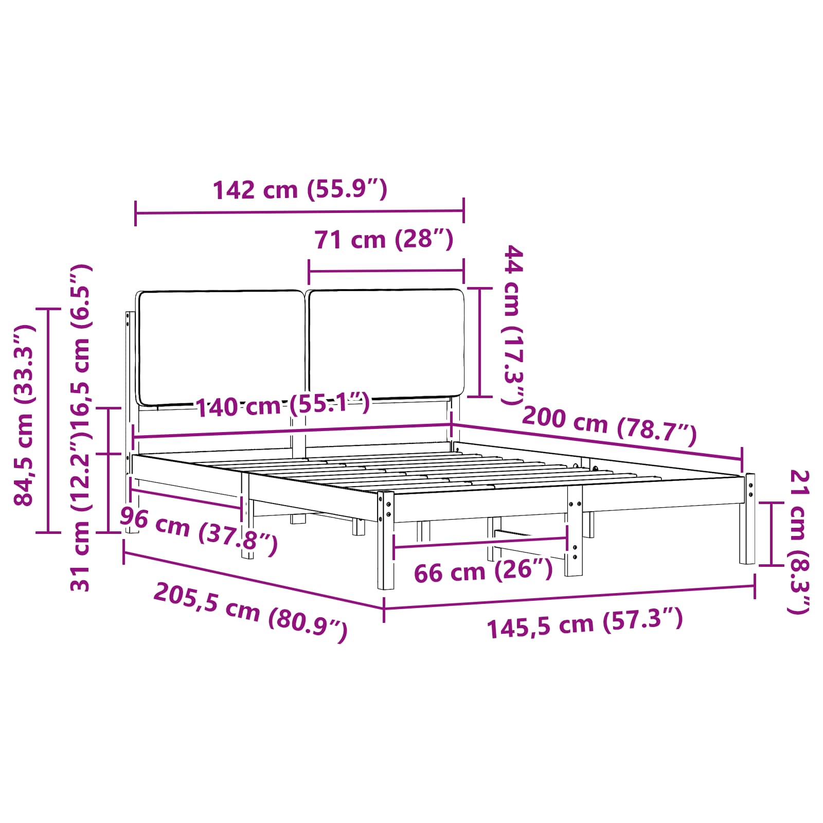 Bedframe met Gevoerd Hoofdgedeelte Zwart 140 x 200 cm is nu te koop bij PeponiXL, paradijselijk wonen!