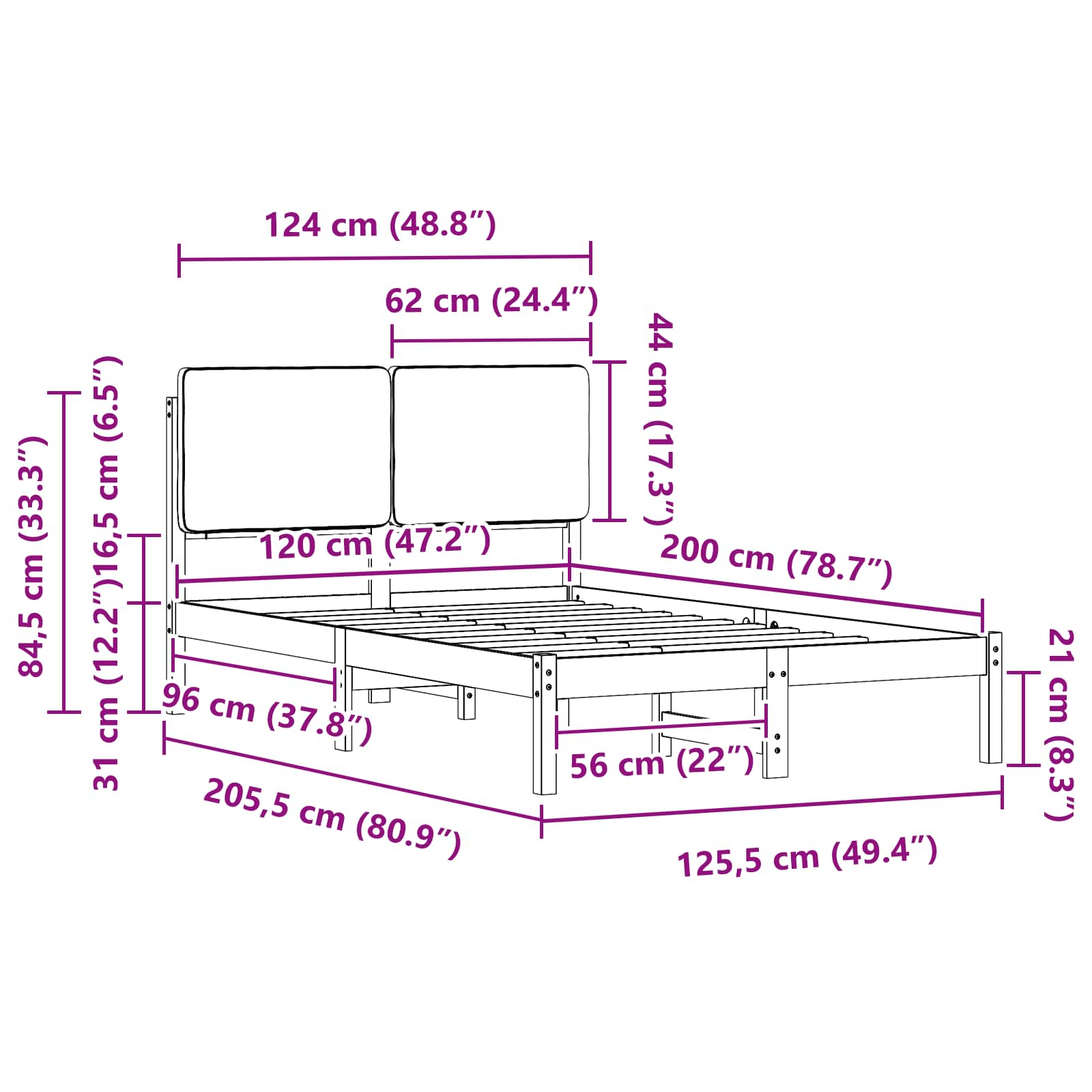 Bedframe met Gevoerd Hoofdgedeelte Zwart 120 x 200 cm is nu te koop bij PeponiXL, paradijselijk wonen!