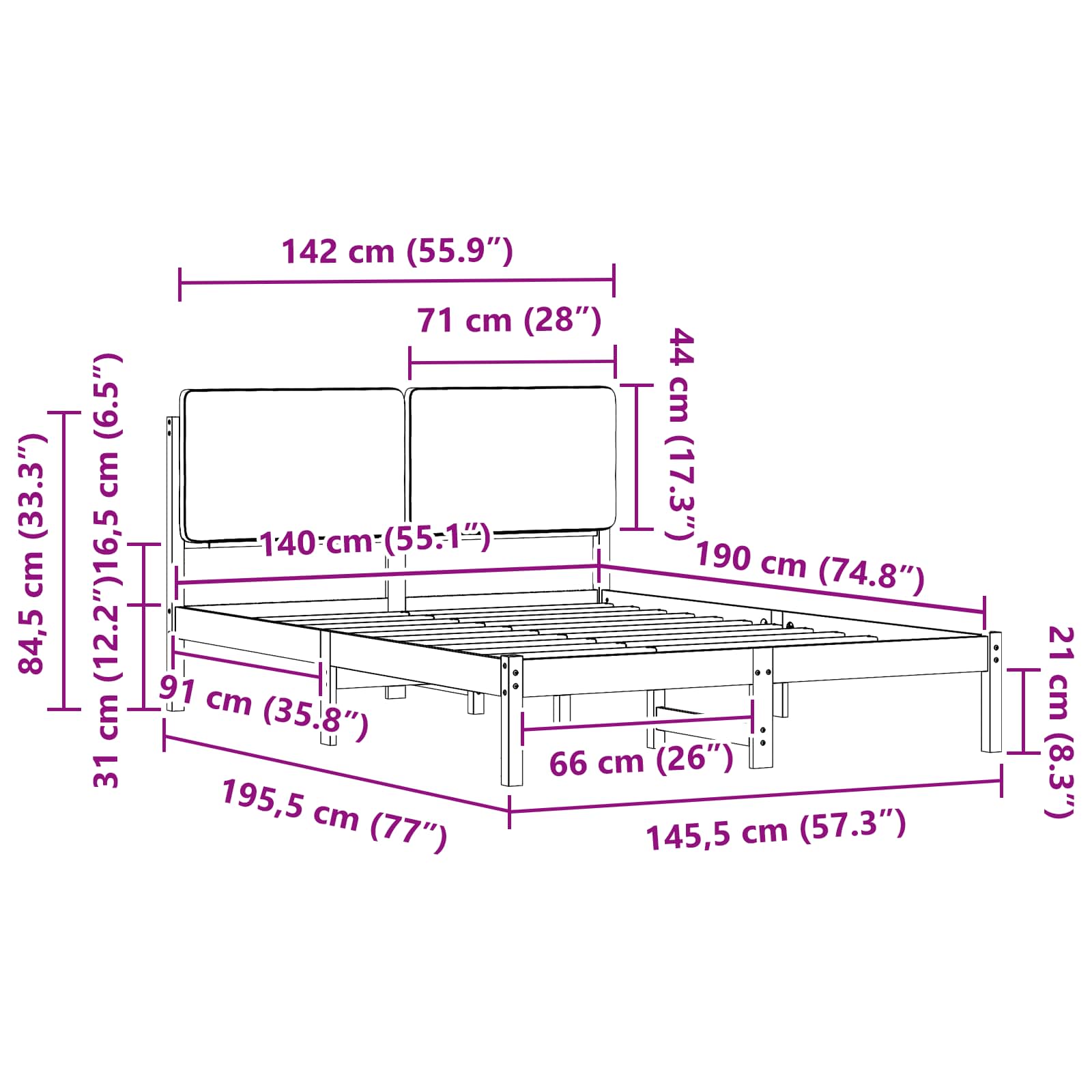 Bedframe met Gevoerd Hoofdgedeelte Zwart 140 x 190 cm is nu te koop bij PeponiXL, paradijselijk wonen!