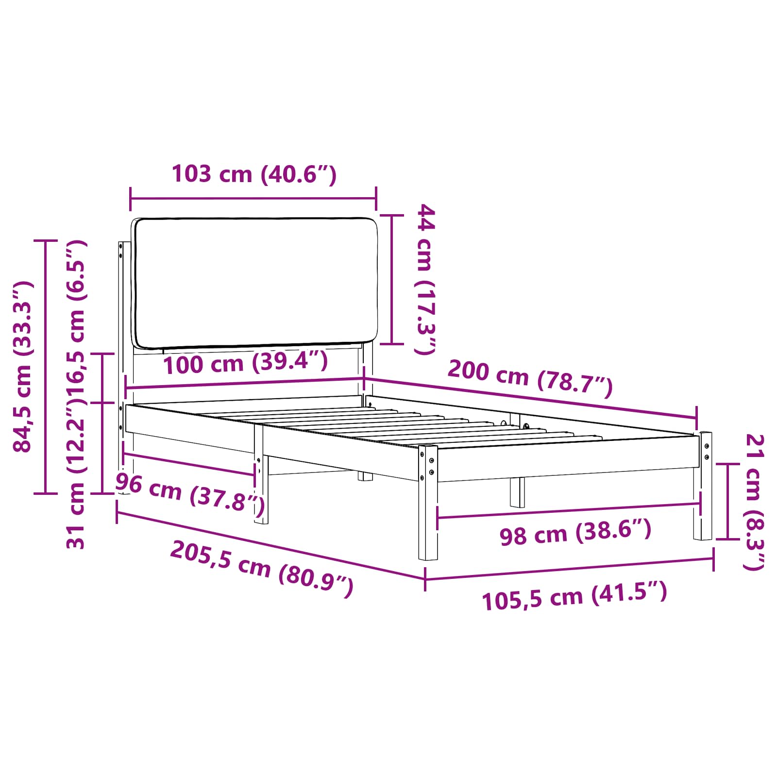 Bedframe met Gevoerd Hoofdgedeelte Lichtgrijs 100 x 200 cm is nu te koop bij PeponiXL, paradijselijk wonen!