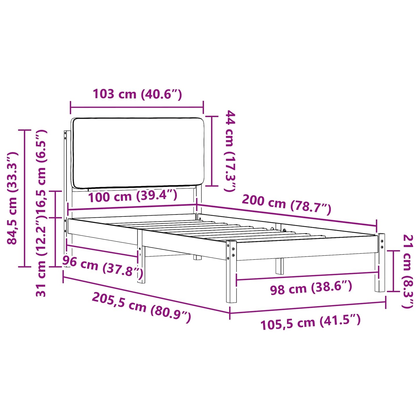 Bedframe met Gevoerd Hoofdgedeelte Taupe 100 x 200 cm is nu te koop bij PeponiXL, paradijselijk wonen!