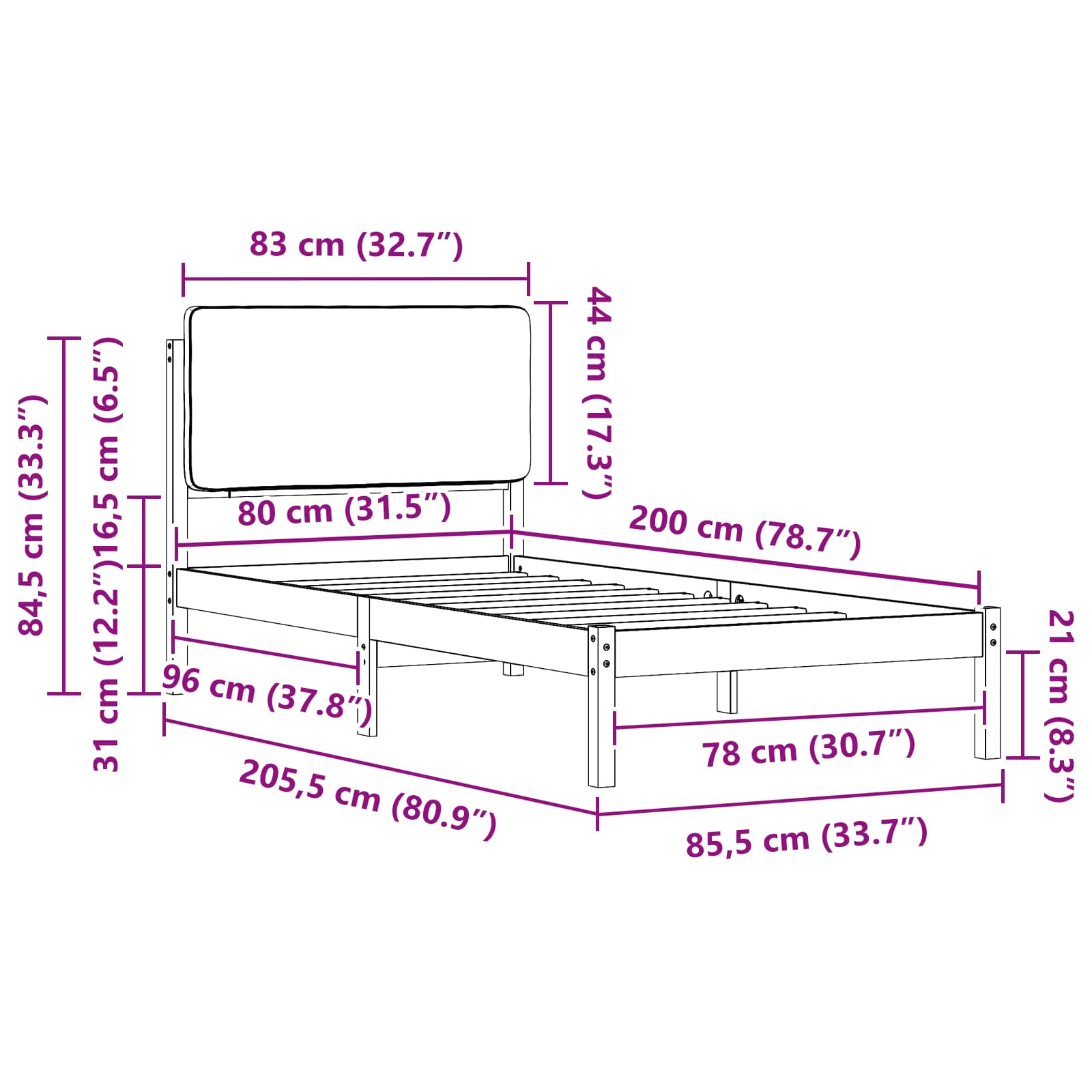 Bedframe met Gevoerd Hoofdgedeelte Donkergrijs 80 x 200 cm is nu te koop bij PeponiXL, paradijselijk wonen!