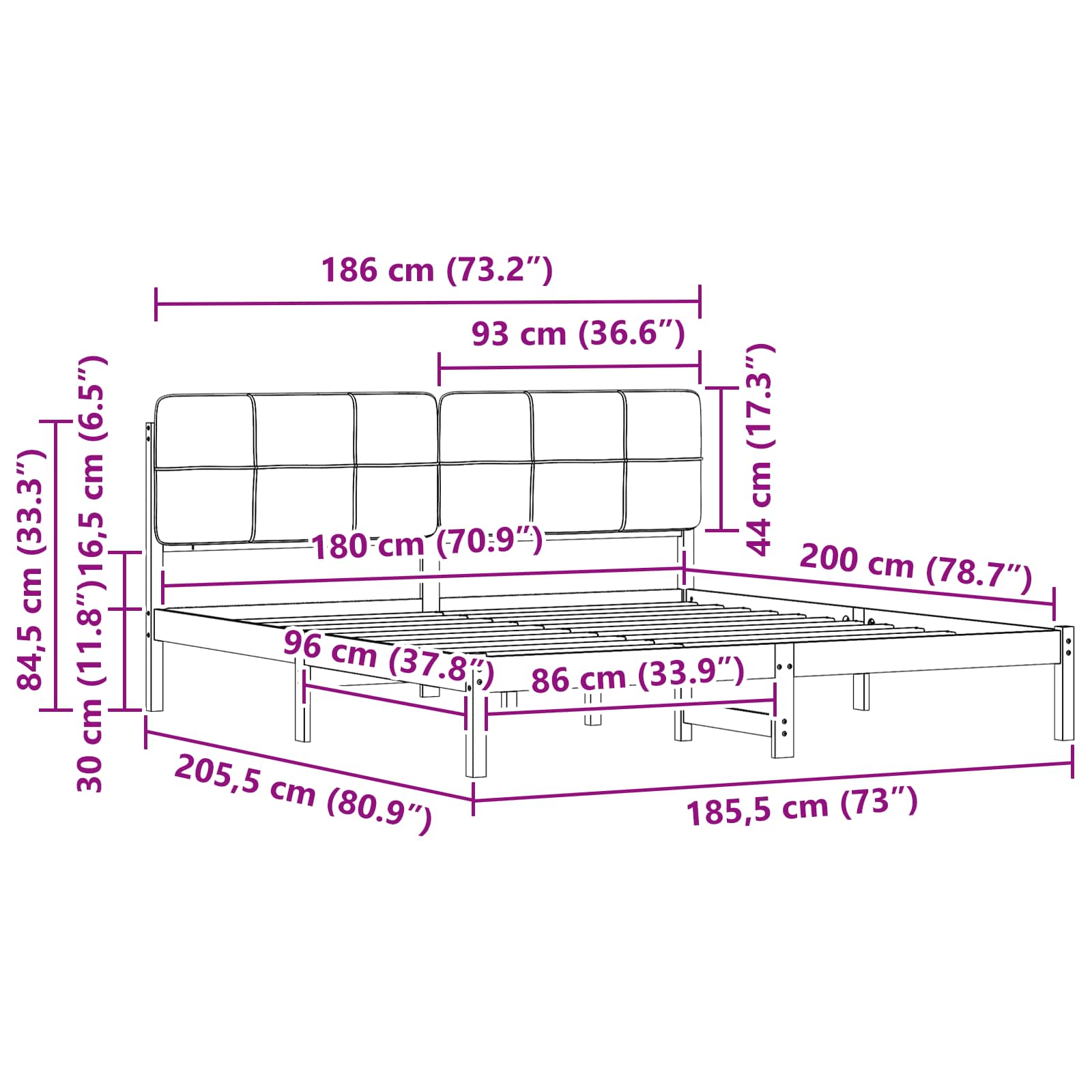 Bedframe met Gevoerd Hoofdgedeelte Zwart 180 x 200 cm is nu te koop bij PeponiXL, paradijselijk wonen!
