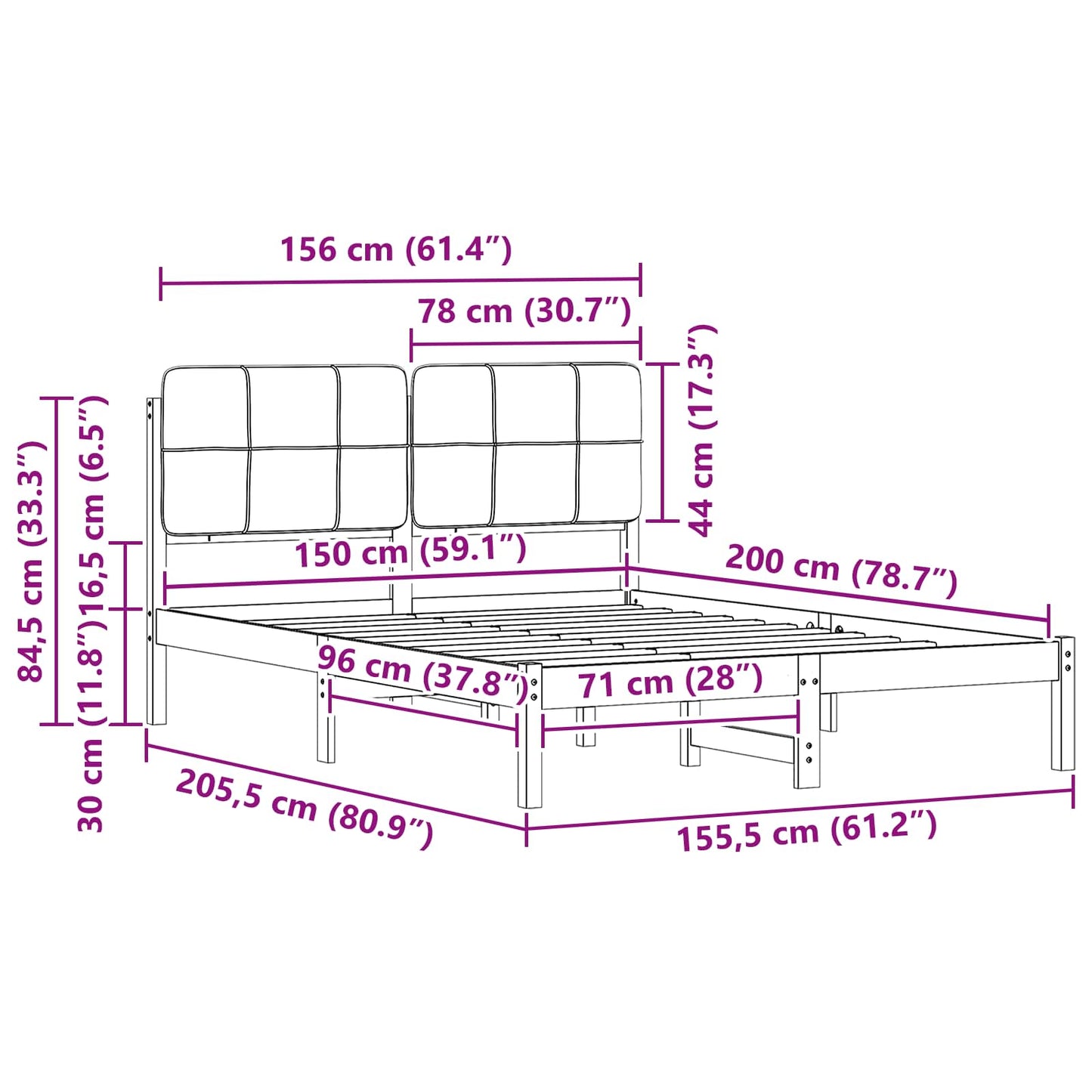 Bedframe met Gevoerd Hoofdgedeelte Donkergrijs 150 x 200 cm is nu te koop bij PeponiXL, paradijselijk wonen!