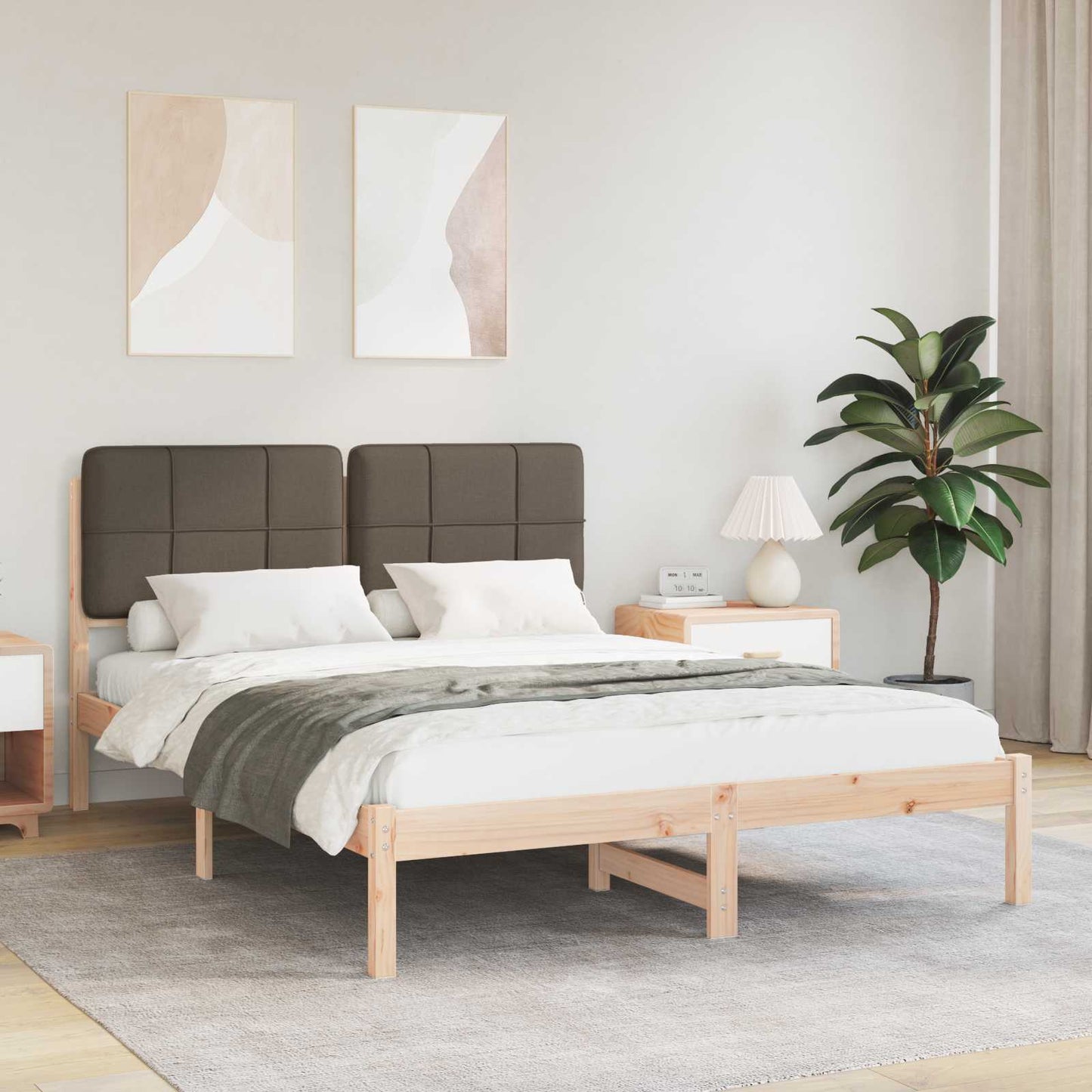 Bedframe met Gevoerd Hoofdgedeelte Taupe 140 x 190 cm is nu te koop bij PeponiXL, paradijselijk wonen!