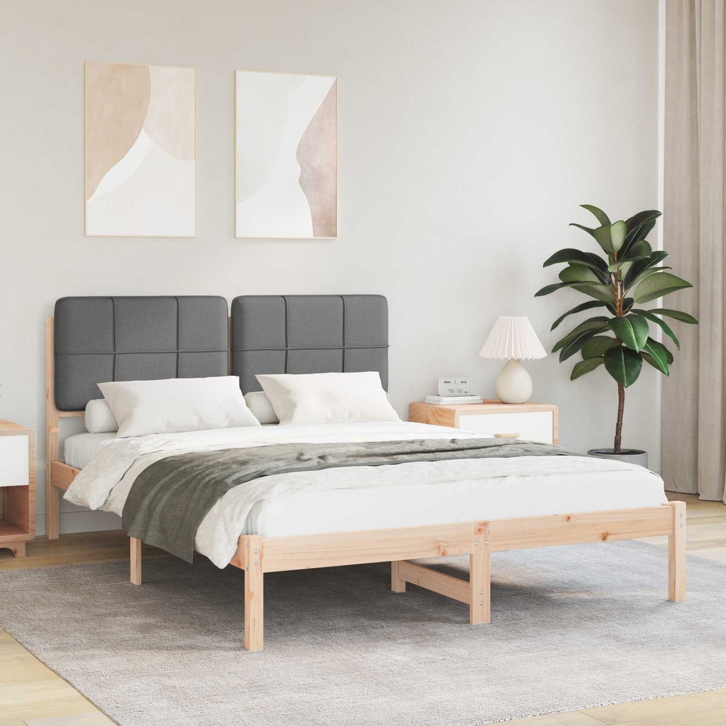 Bedframe met Gevoerd Hoofdgedeelte Donkergrijs 135 x 190 cm is nu te koop bij PeponiXL, paradijselijk wonen!