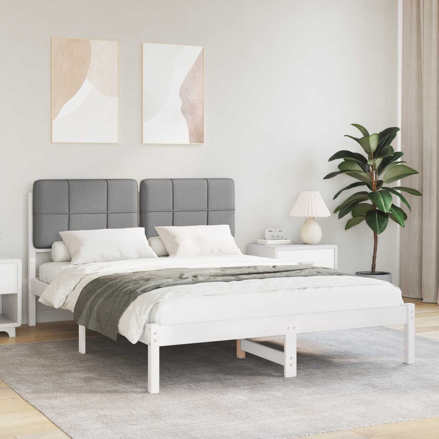 Bedframe met Gevoerd Hoofdgedeelte Lichtgrijs 135 x 190 cm is nu te koop bij PeponiXL, paradijselijk wonen!