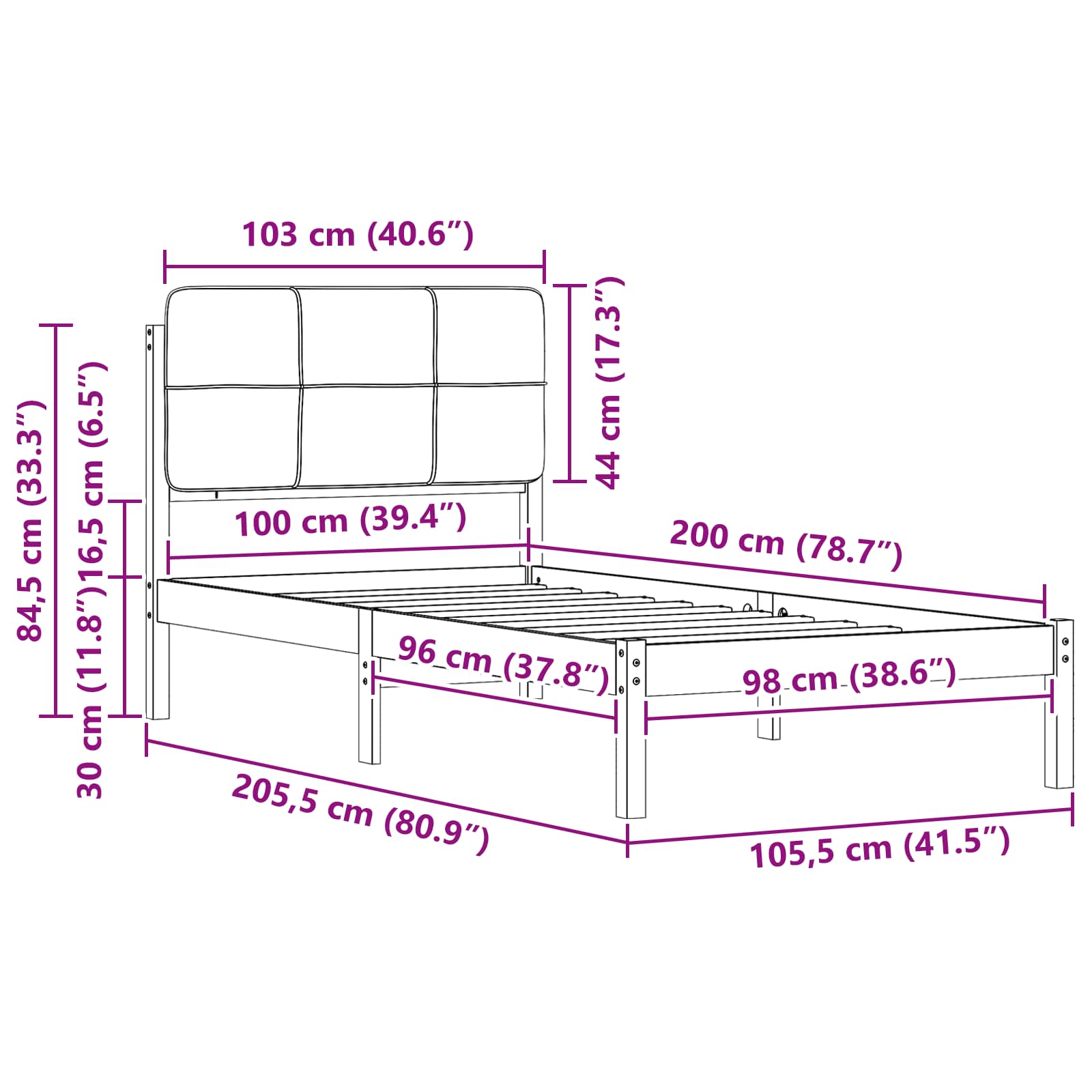 Bedframe met Gevoerd Hoofdgedeelte Zwart 100 x 200 cm is nu te koop bij PeponiXL, paradijselijk wonen!