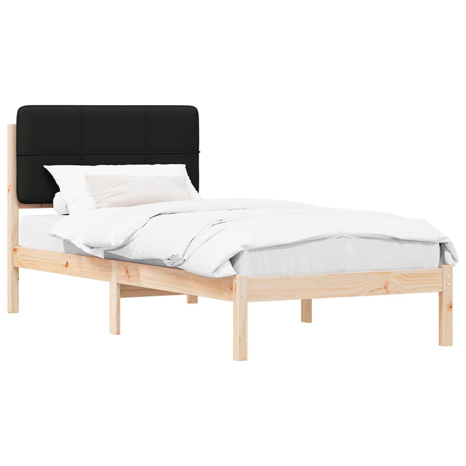 Bedframe met Gevoerd Hoofdgedeelte Zwart 75 x 190 cm is nu te koop bij PeponiXL, paradijselijk wonen!