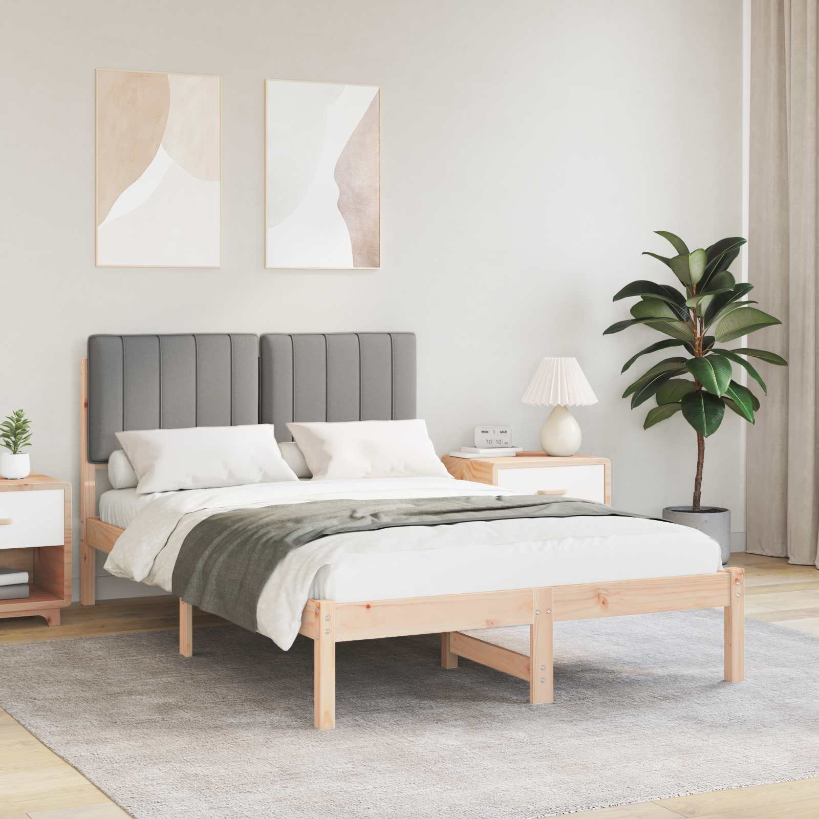 Bedframe met Gevoerd Hoofdgedeelte Natuurlijk en Lichtgrijs is nu te koop bij PeponiXL, paradijselijk wonen!