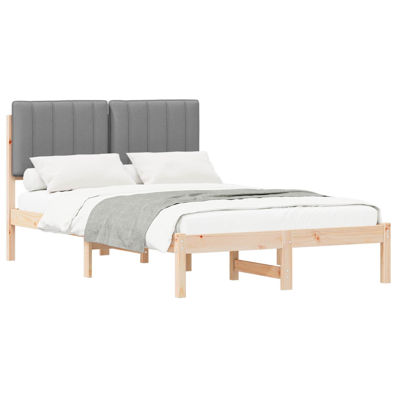 Bedframe met Gevoerd Hoofdgedeelte Natuurlijk en Lichtgrijs is nu te koop bij PeponiXL, paradijselijk wonen!