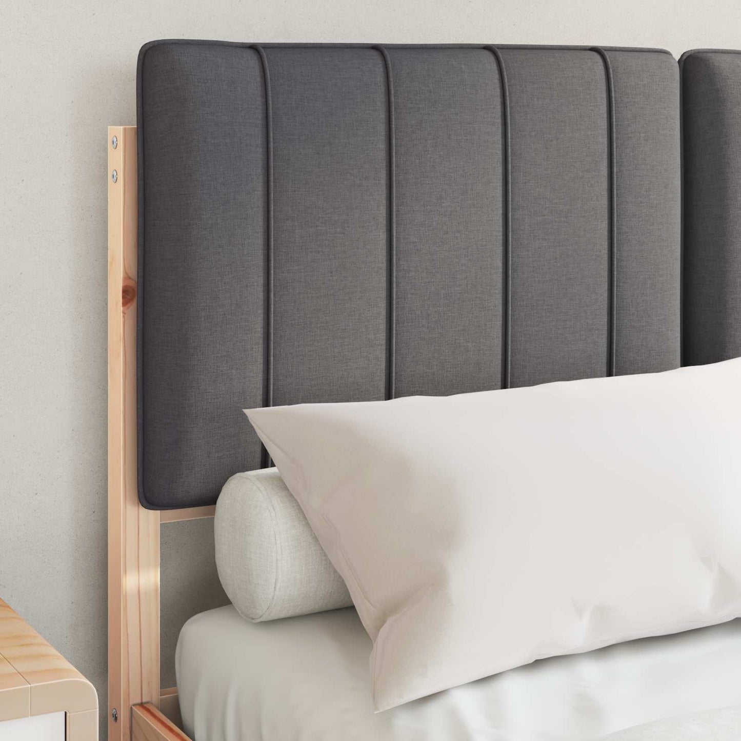 Bedframe met Gevoerd Hoofdgedeelte Natuurlijk en Donkergrijs is nu te koop bij PeponiXL, paradijselijk wonen!