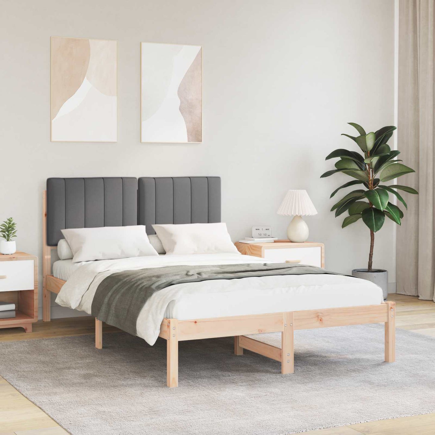 Bedframe met Gevoerd Hoofdgedeelte Natuurlijk en Donkergrijs is nu te koop bij PeponiXL, paradijselijk wonen!