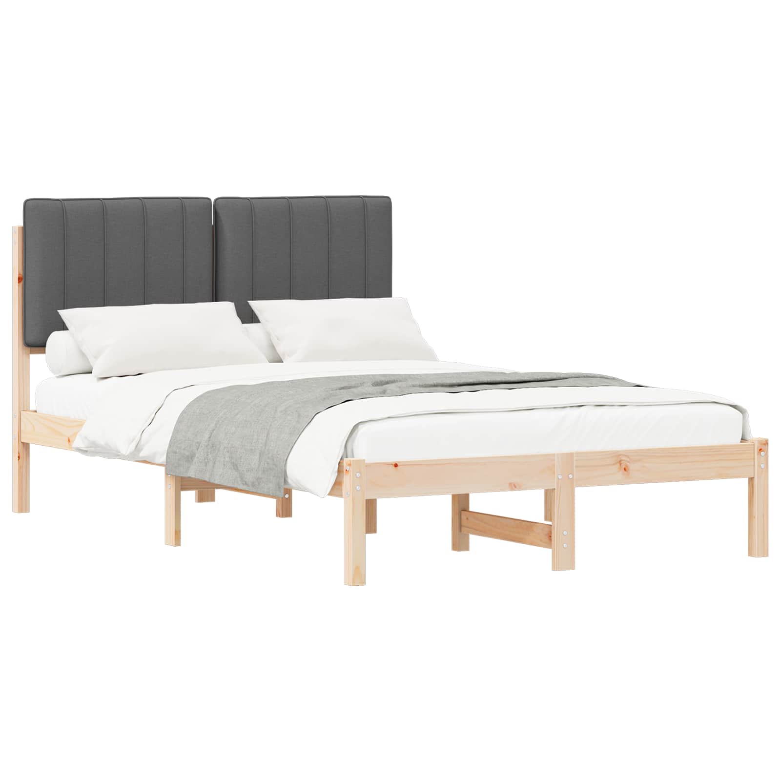 Bedframe met Gevoerd Hoofdgedeelte Natuurlijk en Donkergrijs is nu te koop bij PeponiXL, paradijselijk wonen!