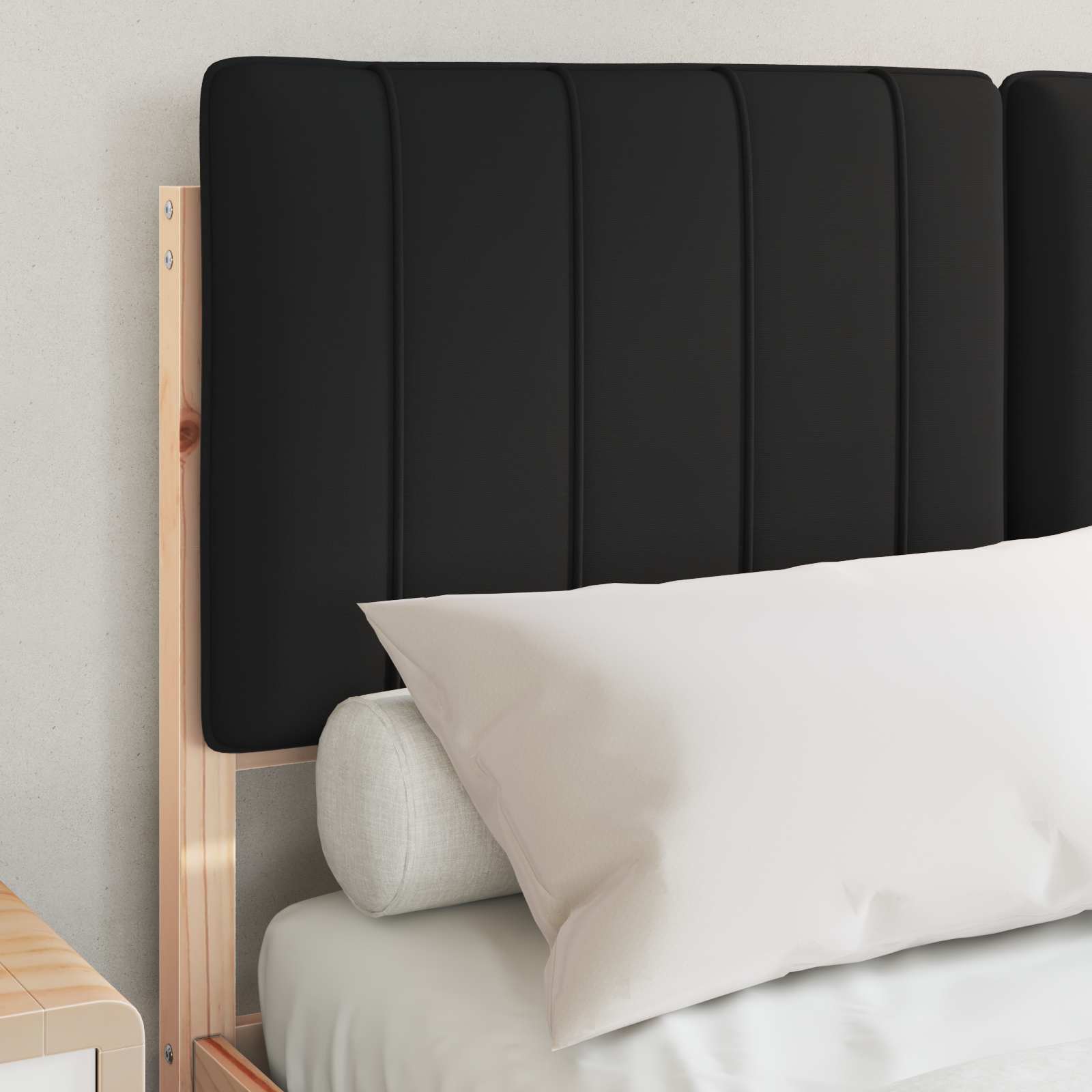 Bedframe met Gevoerd Hoofdgedeelte Natuurlijk en Zwart is nu te koop bij PeponiXL, paradijselijk wonen!