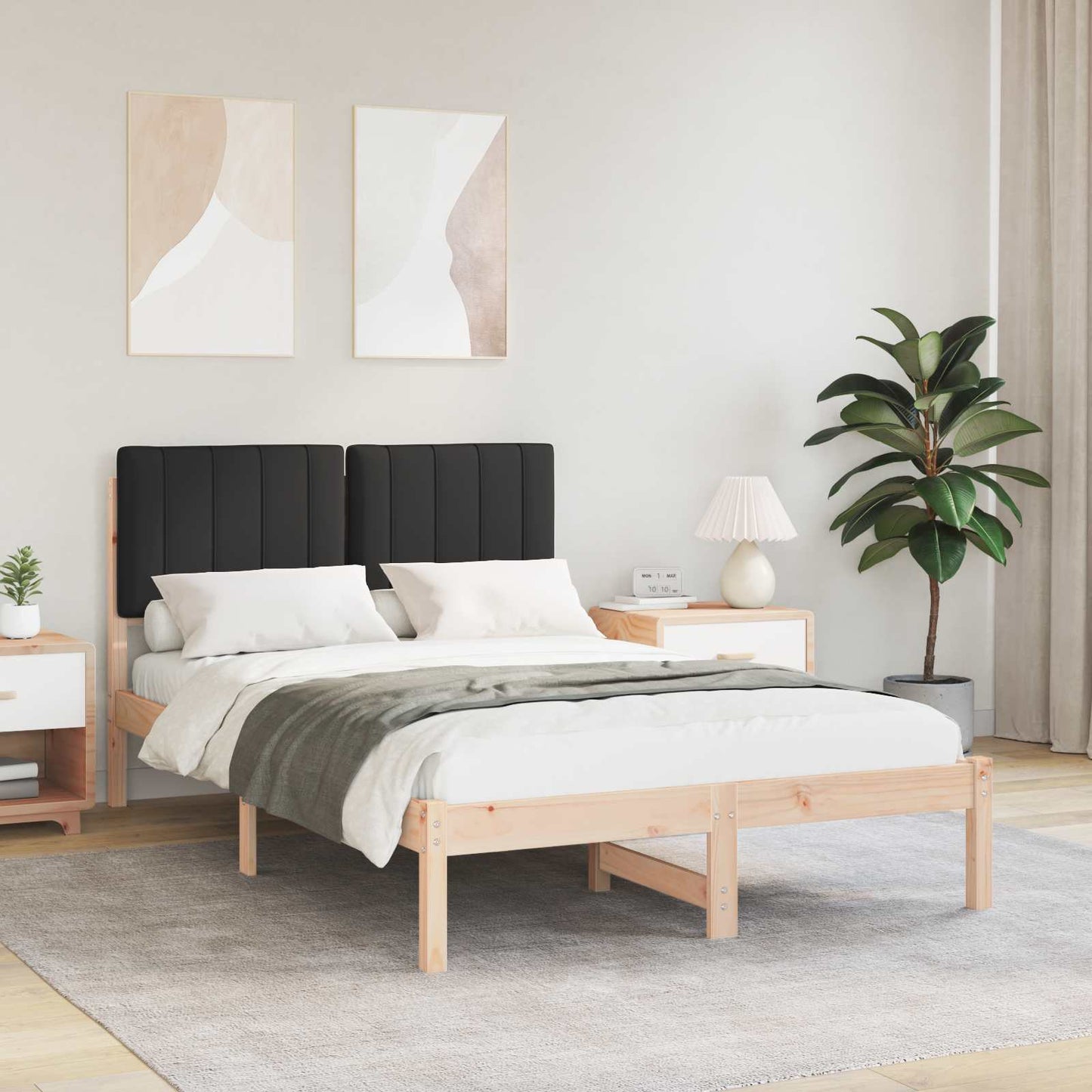 Bedframe met Gevoerd Hoofdgedeelte Natuurlijk en Zwart is nu te koop bij PeponiXL, paradijselijk wonen!