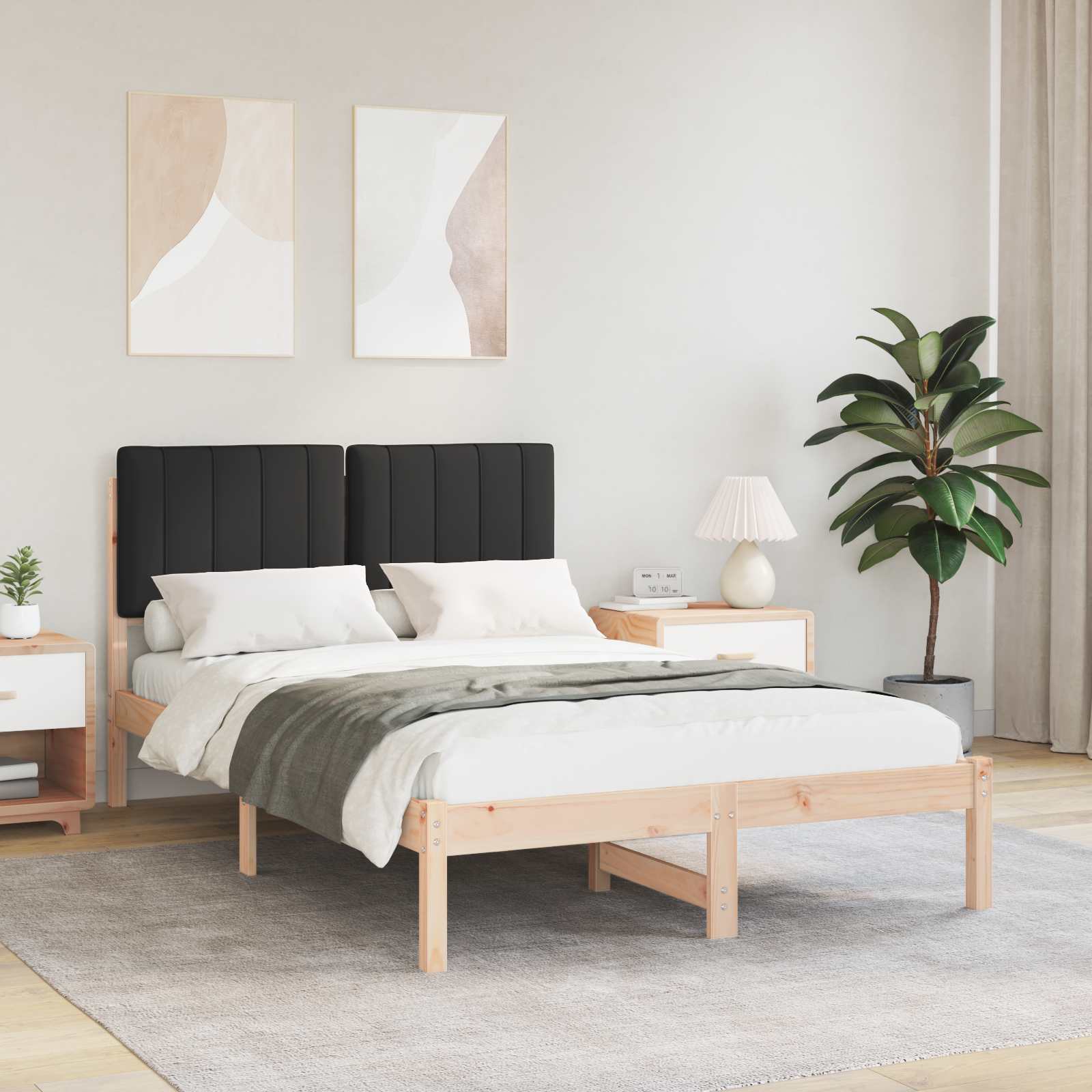 Bedframe met Gevoerd Hoofdgedeelte Natuurlijk en Zwart is nu te koop bij PeponiXL, paradijselijk wonen!