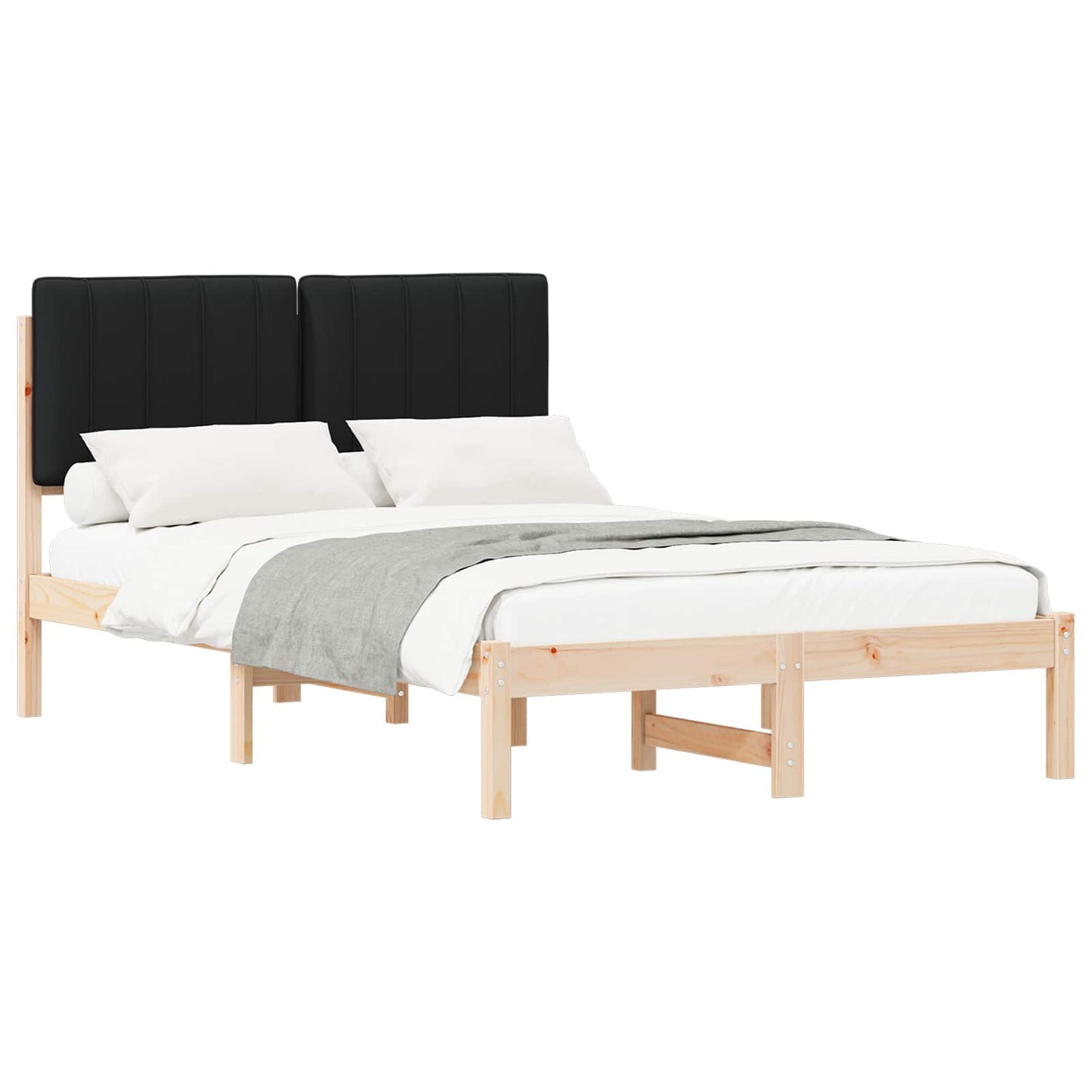 Bedframe met Gevoerd Hoofdgedeelte Natuurlijk en Zwart is nu te koop bij PeponiXL, paradijselijk wonen!