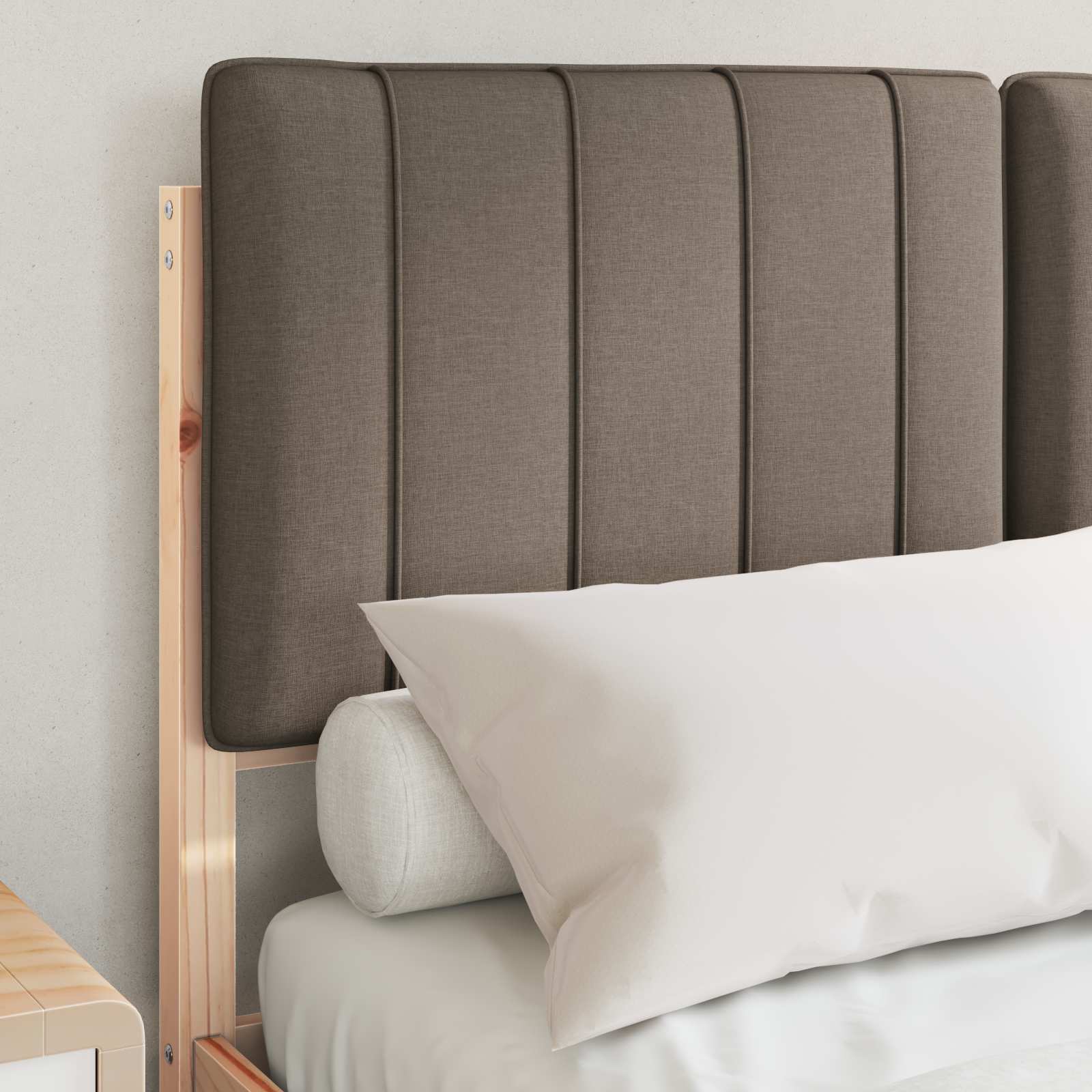Bedframe met Gevoerd Hoofdgedeelte Natuurlijk en Taupe is nu te koop bij PeponiXL, paradijselijk wonen!
