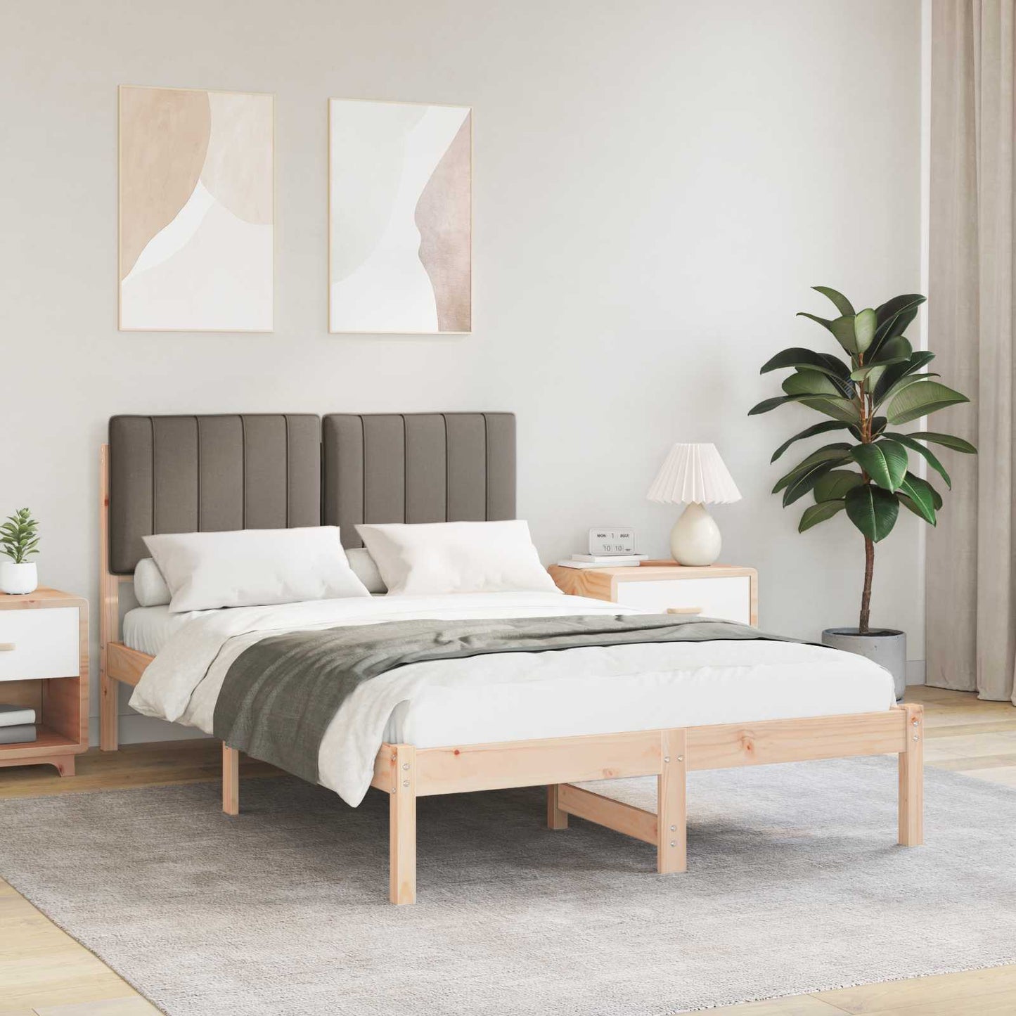 Bedframe met Gevoerd Hoofdgedeelte Natuurlijk en Taupe is nu te koop bij PeponiXL, paradijselijk wonen!