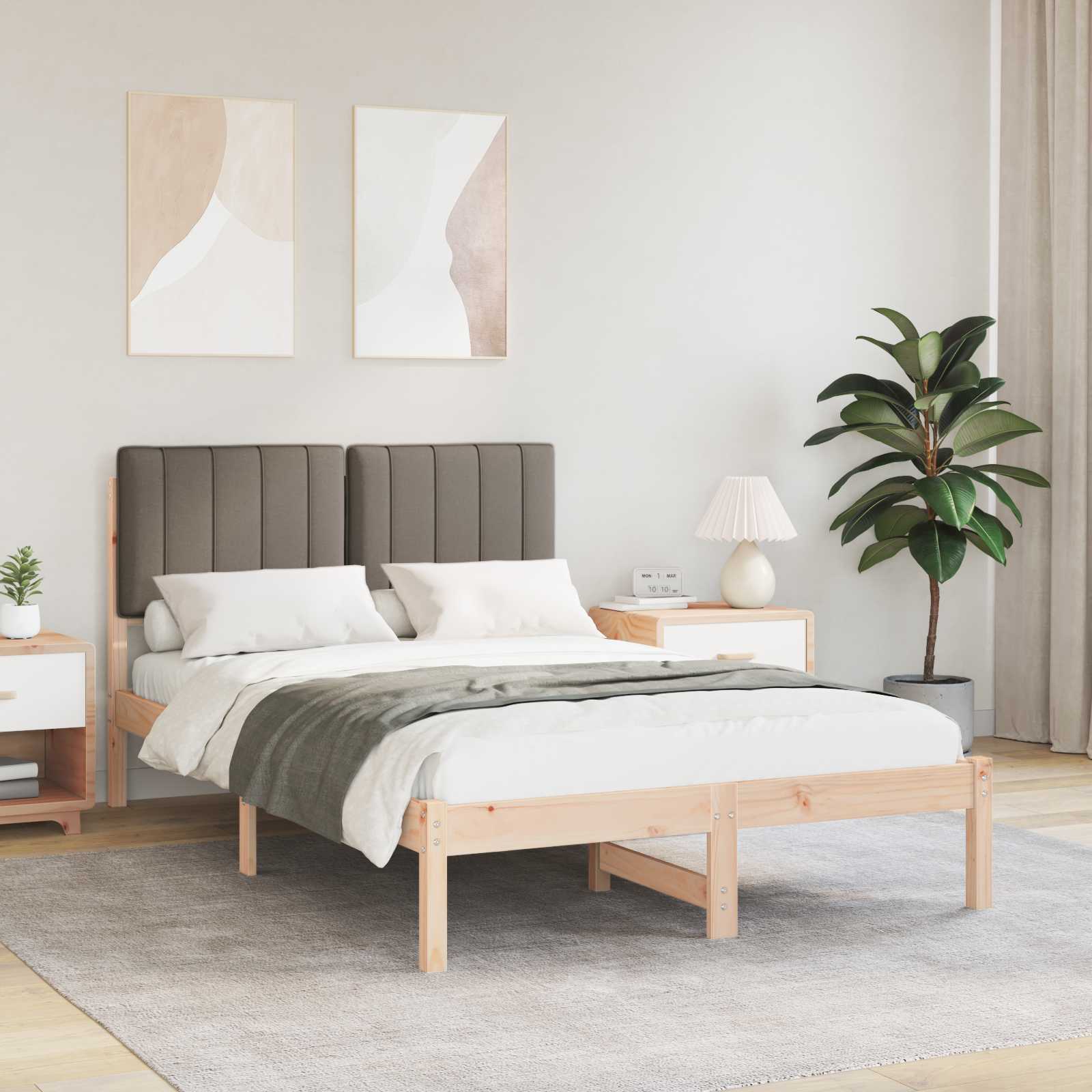 Bedframe met Gevoerd Hoofdgedeelte Natuurlijk en Taupe is nu te koop bij PeponiXL, paradijselijk wonen!