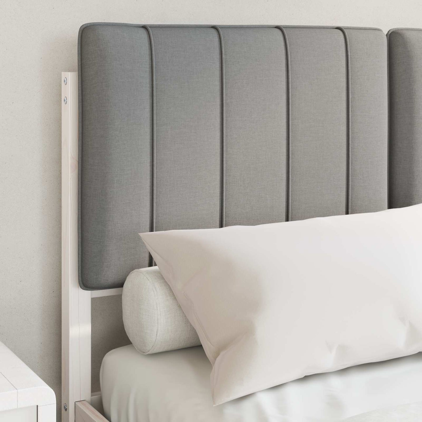 Bedframe met Gevoerd Hoofdgedeelte Wit en Lichtgrijs is nu te koop bij PeponiXL, paradijselijk wonen!