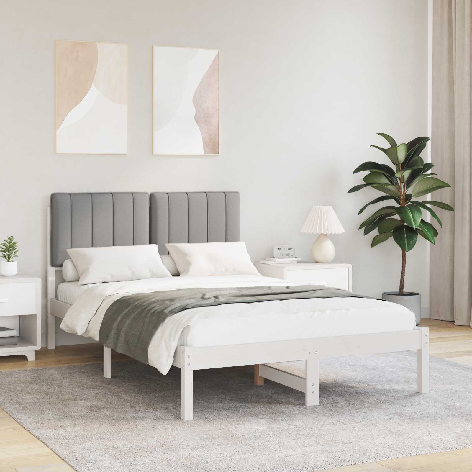 Bedframe met Gevoerd Hoofdgedeelte Wit en Lichtgrijs is nu te koop bij PeponiXL, paradijselijk wonen!