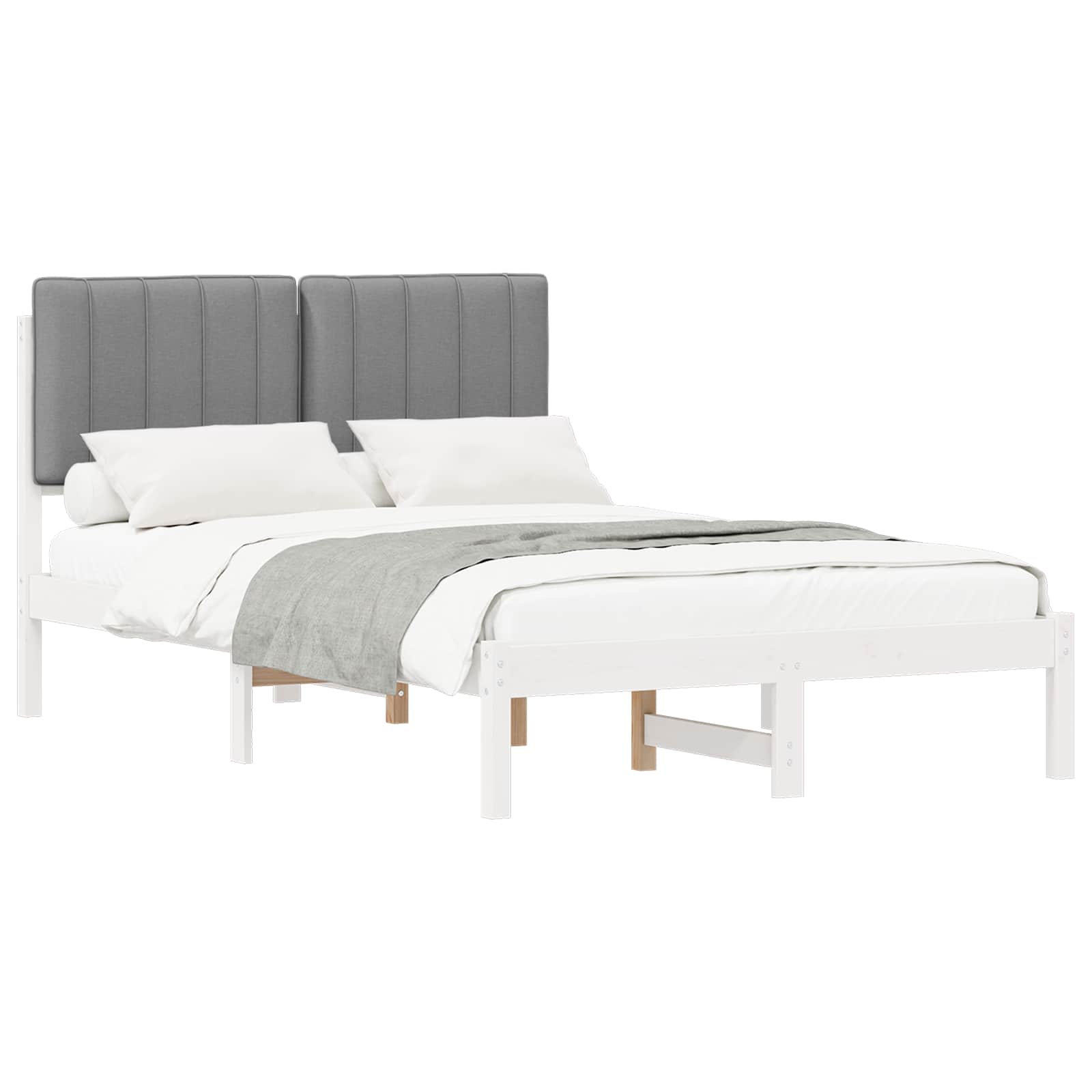 Bedframe met Gevoerd Hoofdgedeelte Wit en Lichtgrijs is nu te koop bij PeponiXL, paradijselijk wonen!