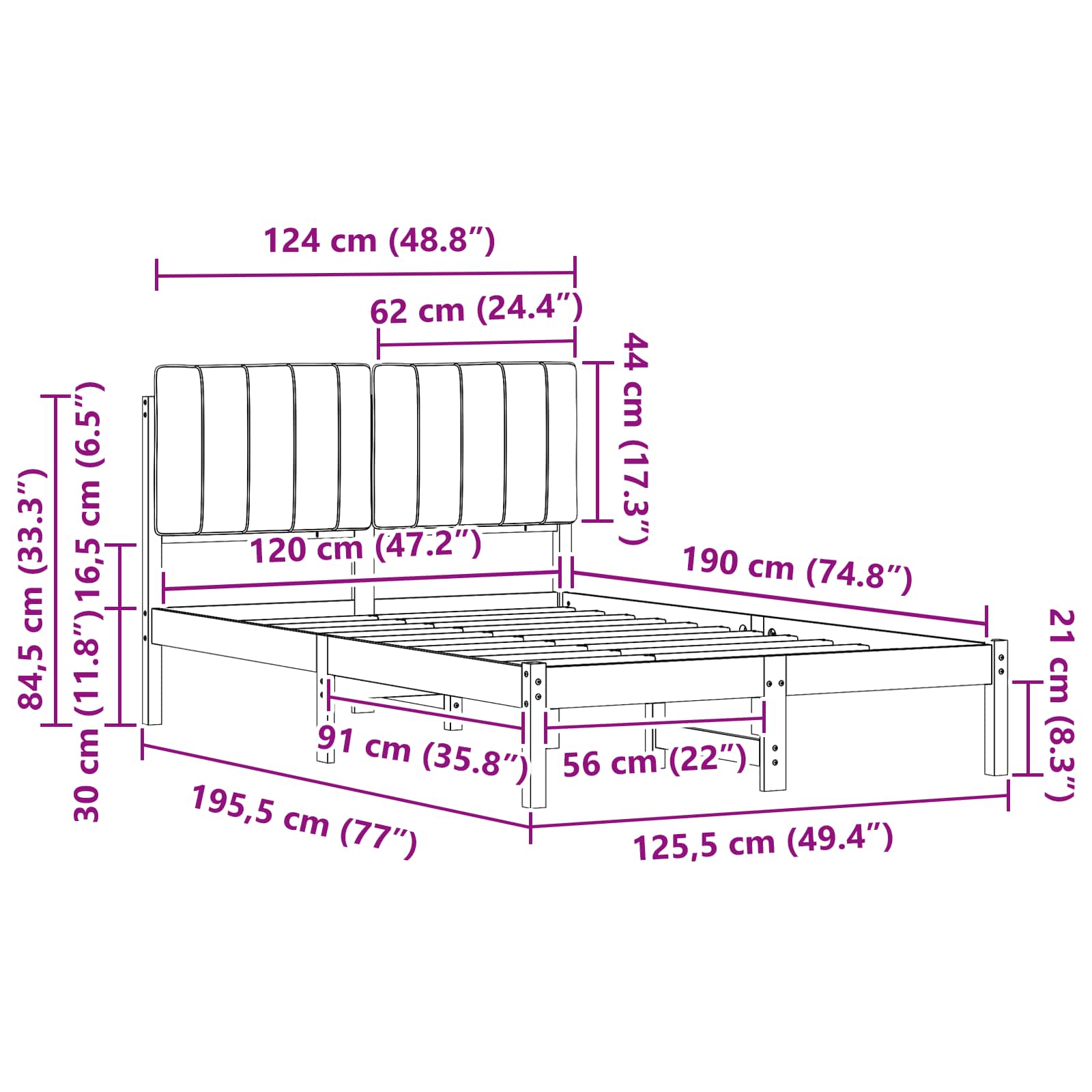 Bedframe met Gevoerd Hoofdgedeelte Zwart 120 x 190 cm is nu te koop bij PeponiXL, paradijselijk wonen!