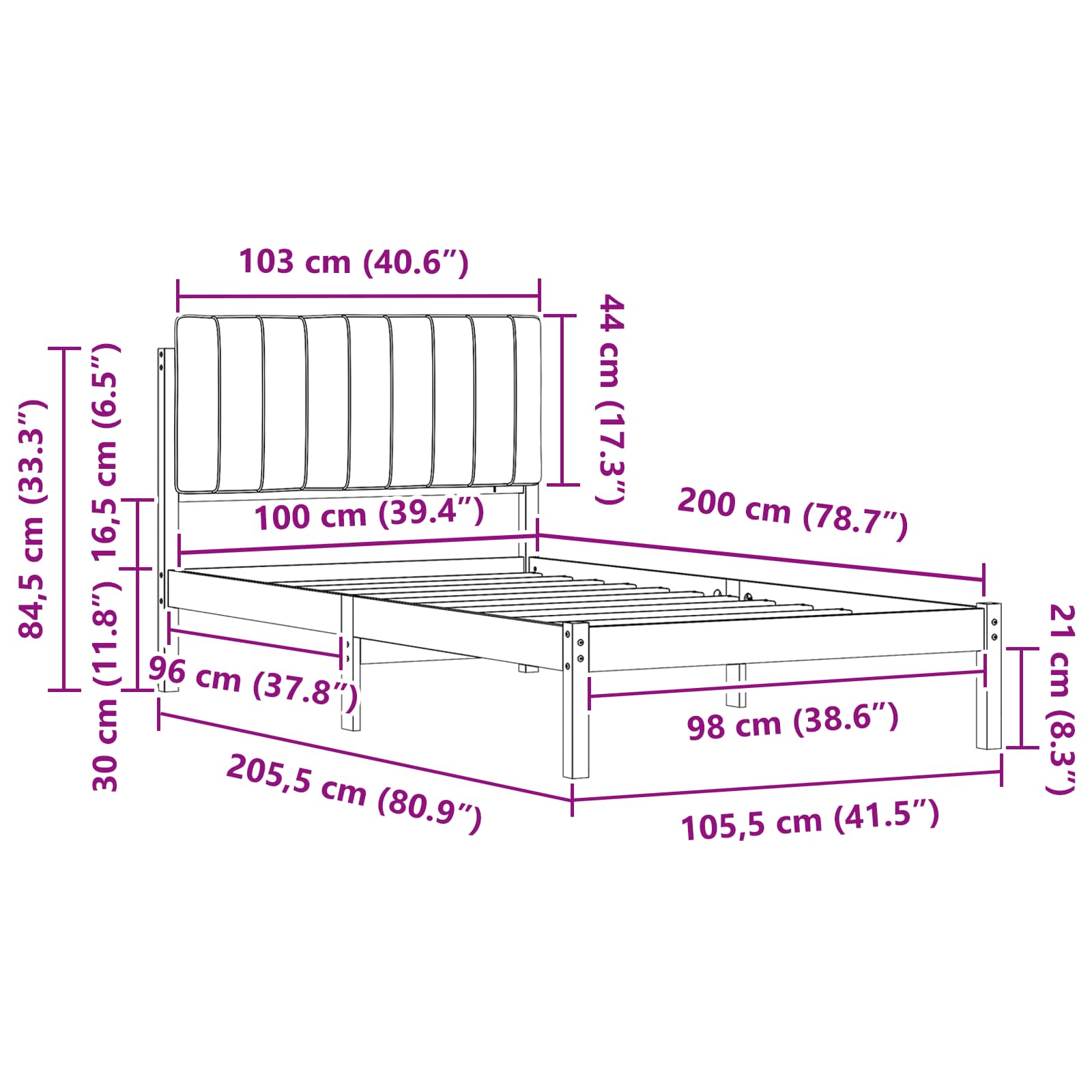 Bedframe met Gevoerd Hoofdgedeelte Taupe 100 x 200 cm is nu te koop bij PeponiXL, paradijselijk wonen!