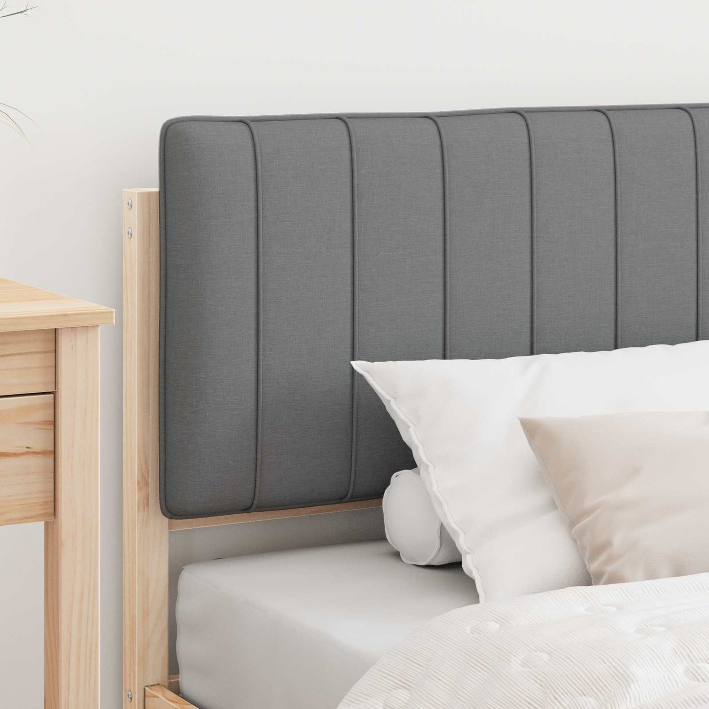 Bedframe met Gevoerd Hoofdgedeelte Natuurlijk en Lichtgrijs is nu te koop bij PeponiXL, paradijselijk wonen!