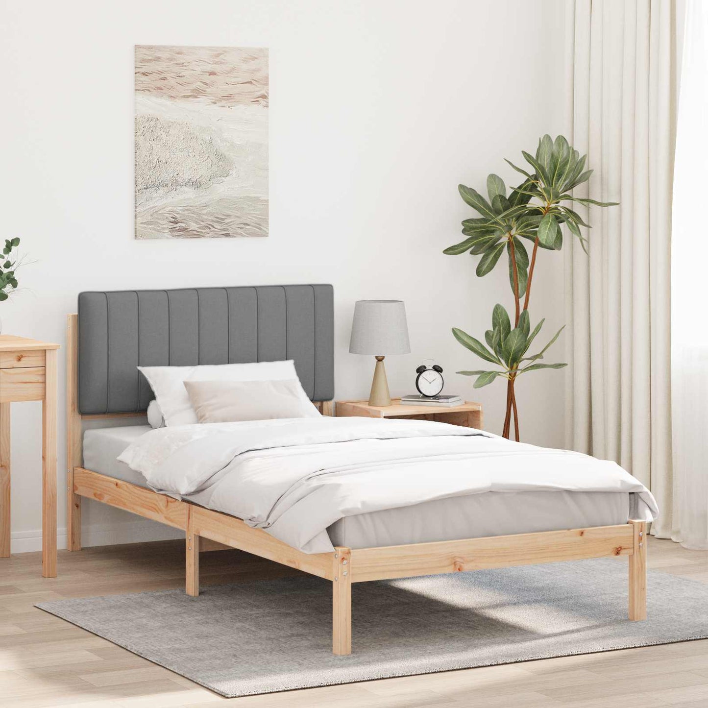 Bedframe met Gevoerd Hoofdgedeelte Natuurlijk en Lichtgrijs is nu te koop bij PeponiXL, paradijselijk wonen!