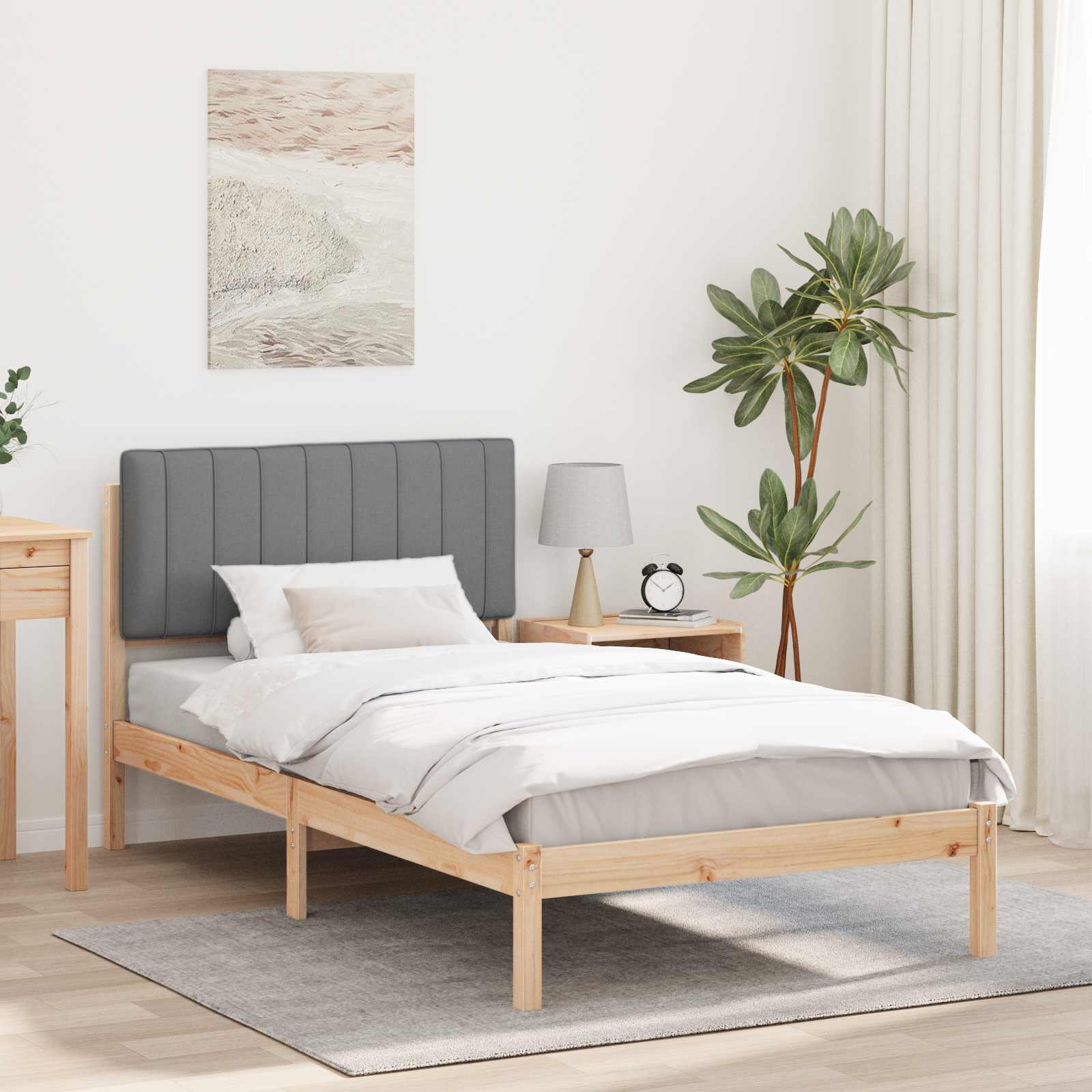 Bedframe met Gevoerd Hoofdgedeelte Natuurlijk en Lichtgrijs is nu te koop bij PeponiXL, paradijselijk wonen!