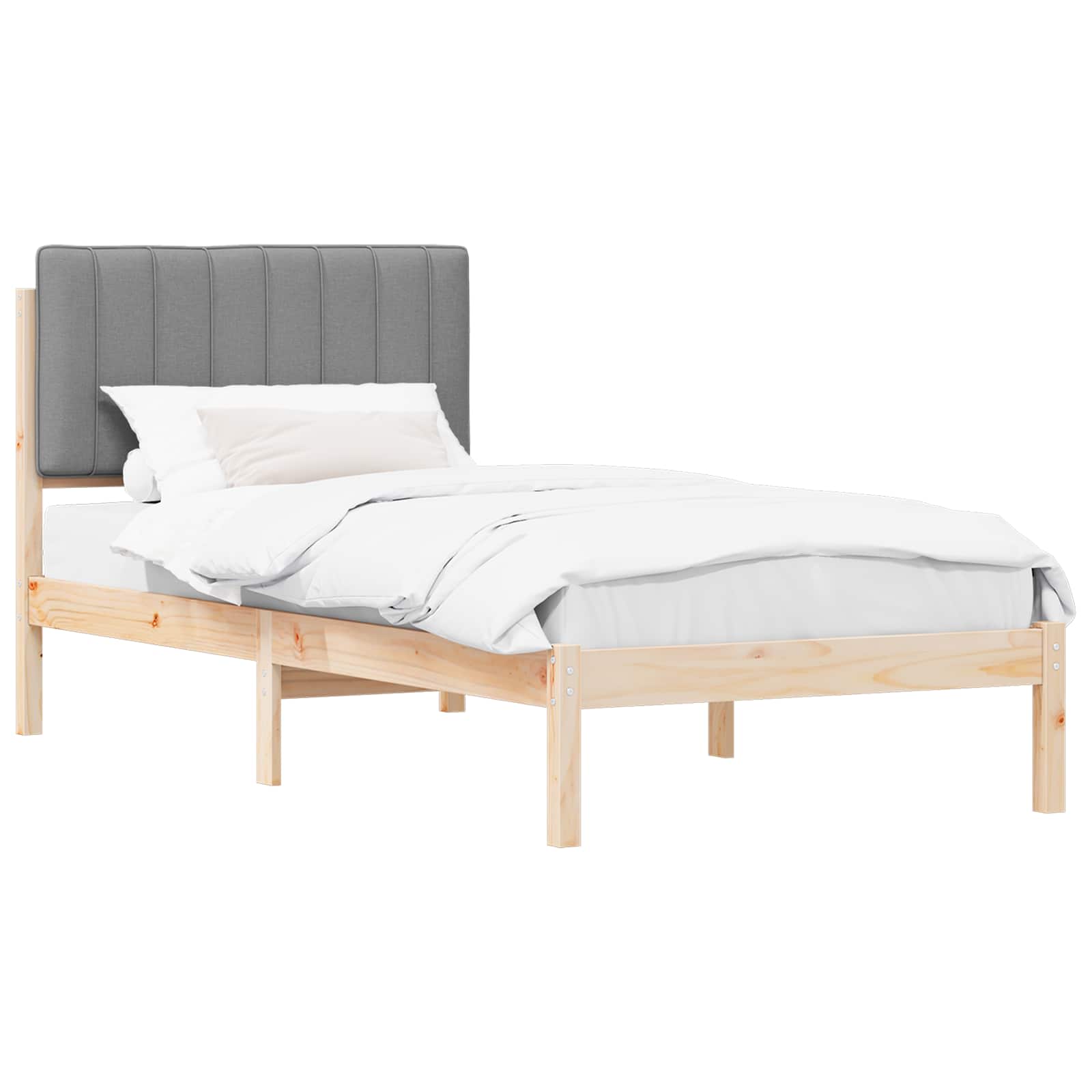 Bedframe met Gevoerd Hoofdgedeelte Natuurlijk en Lichtgrijs is nu te koop bij PeponiXL, paradijselijk wonen!