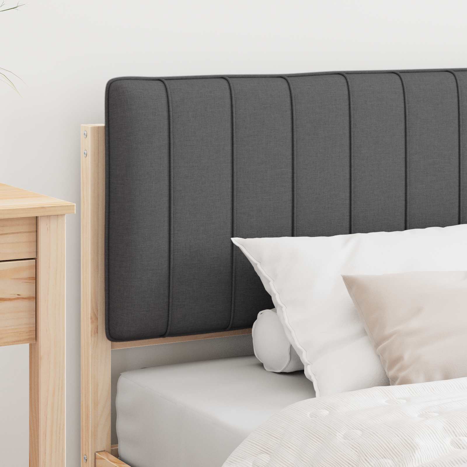 Bedframe met Gevoerd Hoofdgedeelte Natuurlijk en Donkergrijs is nu te koop bij PeponiXL, paradijselijk wonen!