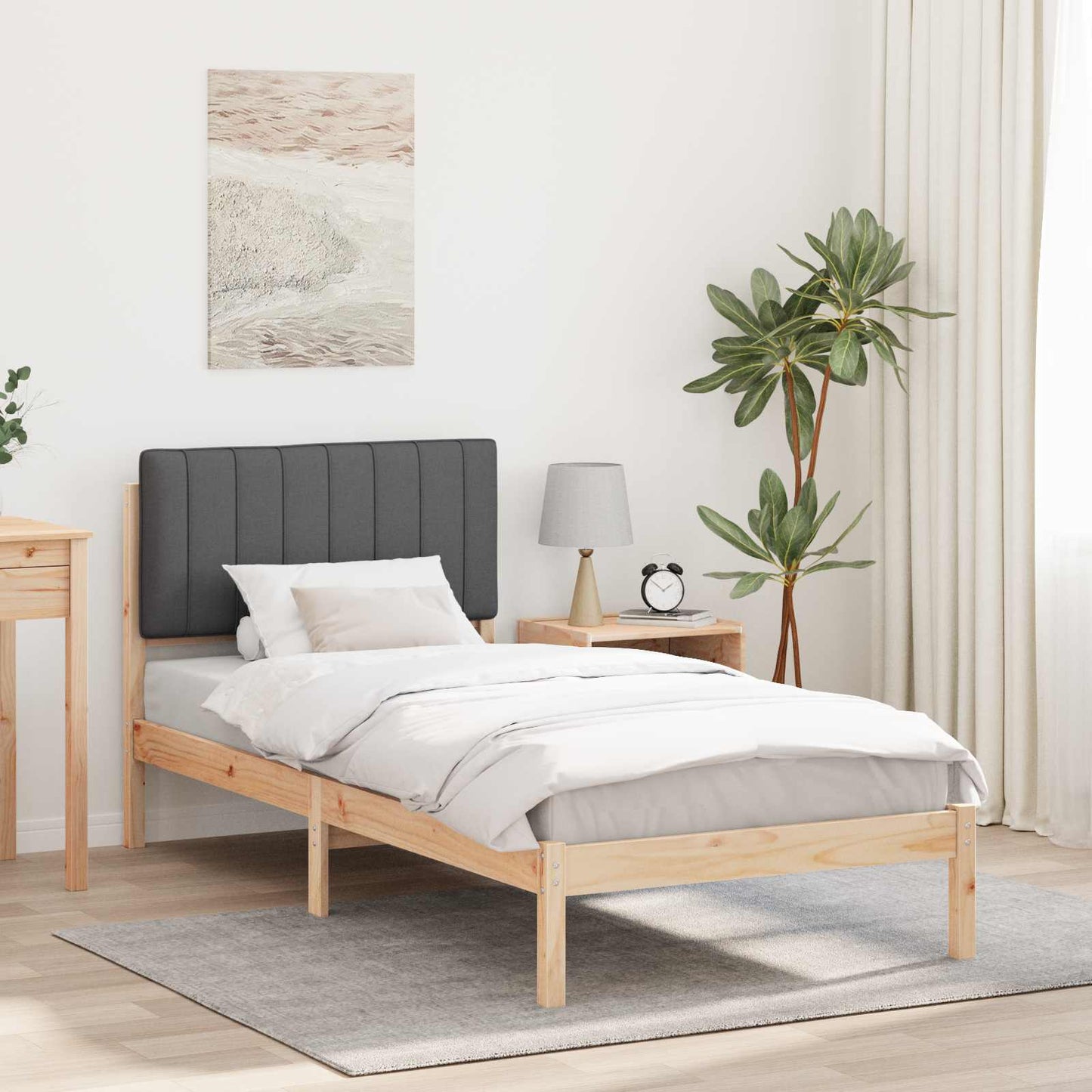Bedframe met Gevoerd Hoofdgedeelte Natuurlijk en Donkergrijs is nu te koop bij PeponiXL, paradijselijk wonen!
