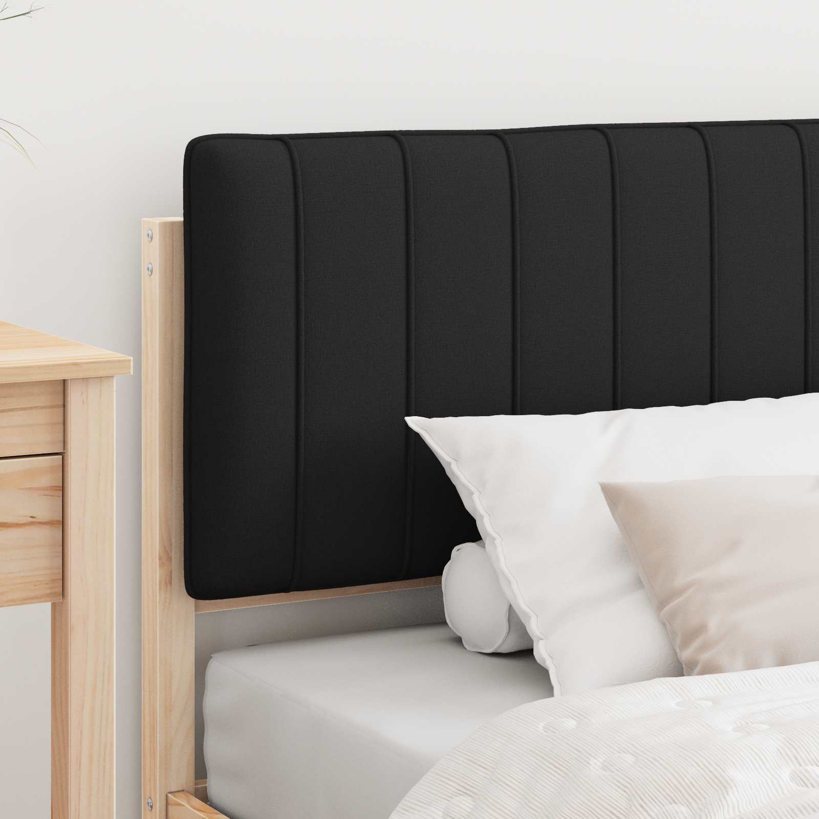 Bedframe met Gevoerd Hoofdgedeelte Natuurlijk en Zwart is nu te koop bij PeponiXL, paradijselijk wonen!