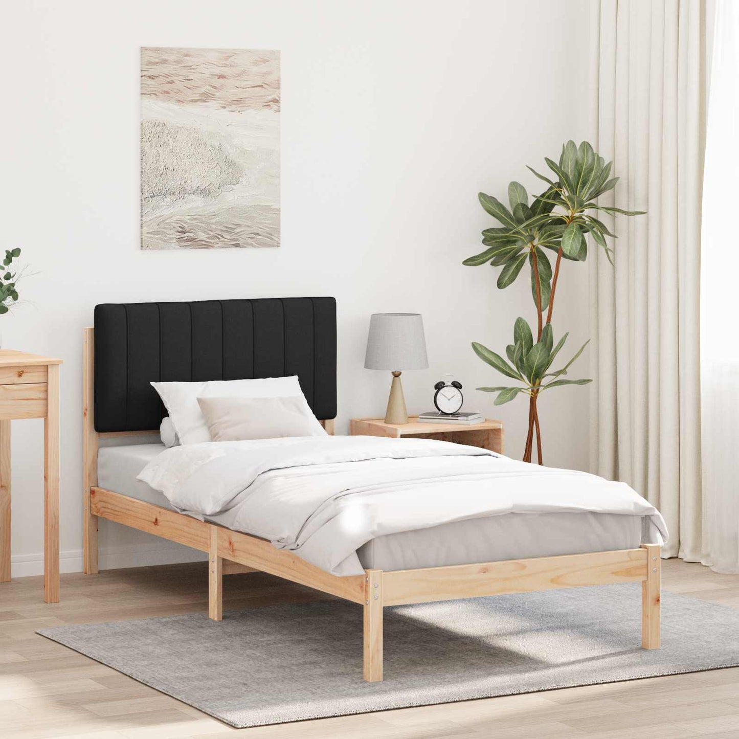 Bedframe met Gevoerd Hoofdgedeelte Natuurlijk en Zwart is nu te koop bij PeponiXL, paradijselijk wonen!